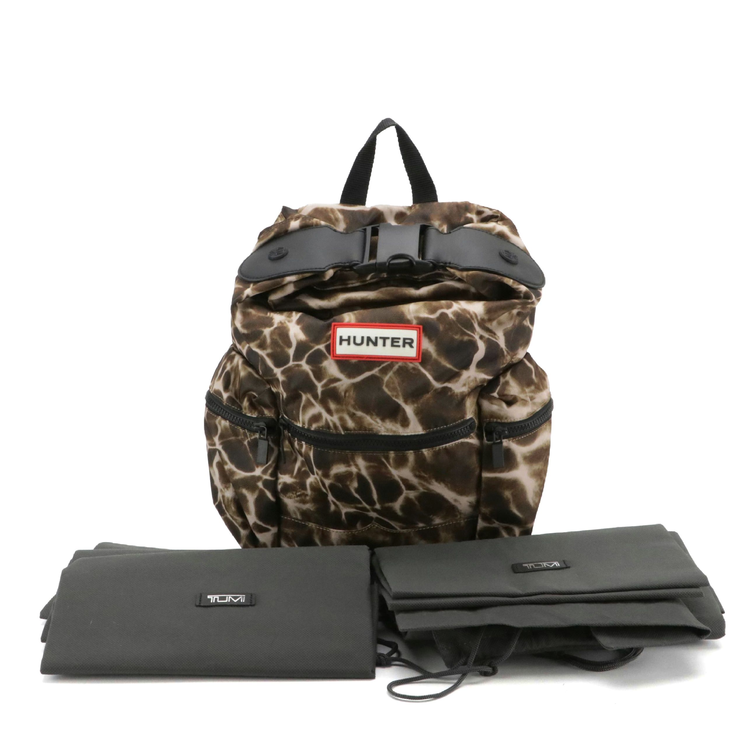 Hunter Top Clip Backpack in Water Print Nylon Canvas with Tumi Dust Bags