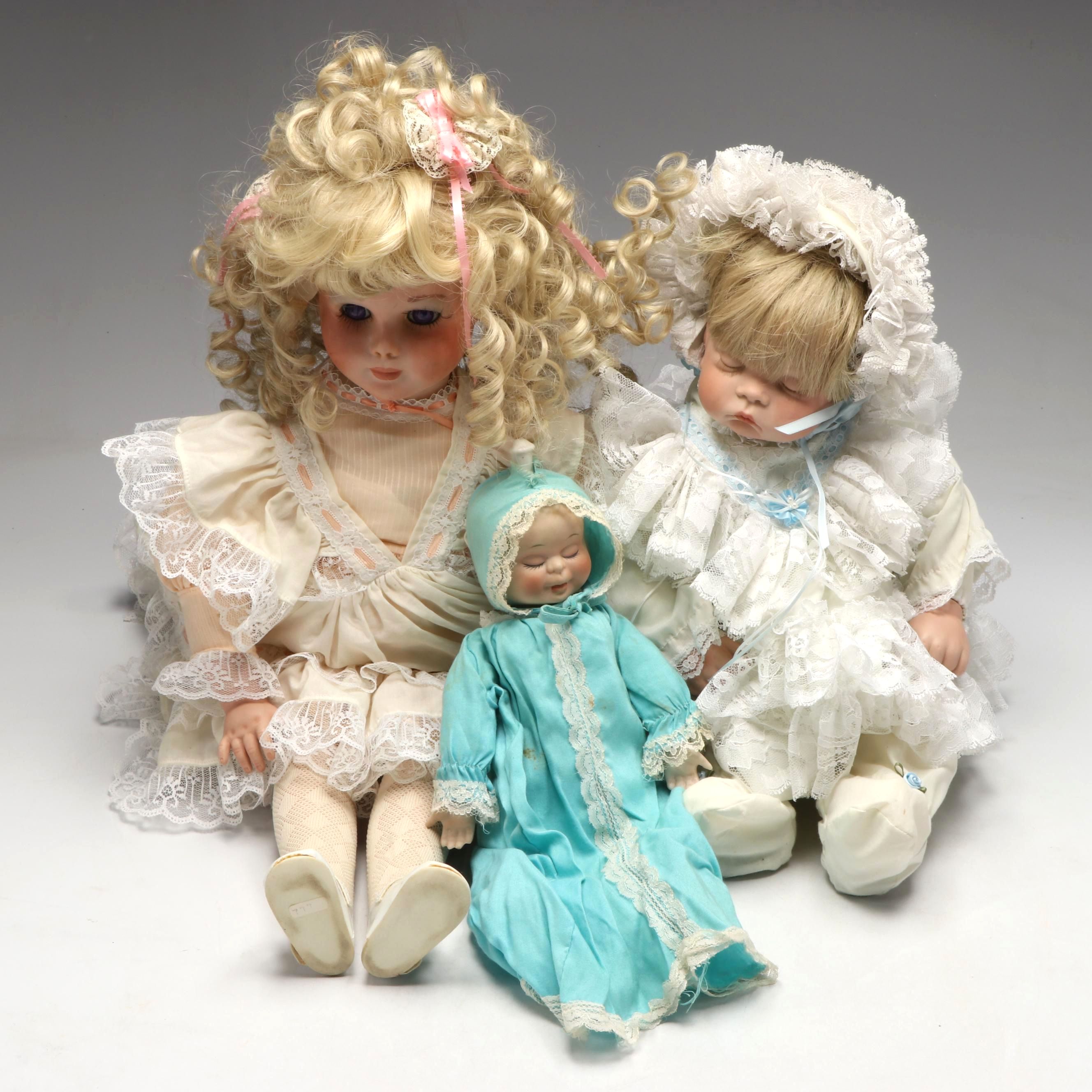 "Sugar Britches" Sleeping Doll with Other Porcelain Baby Dolls