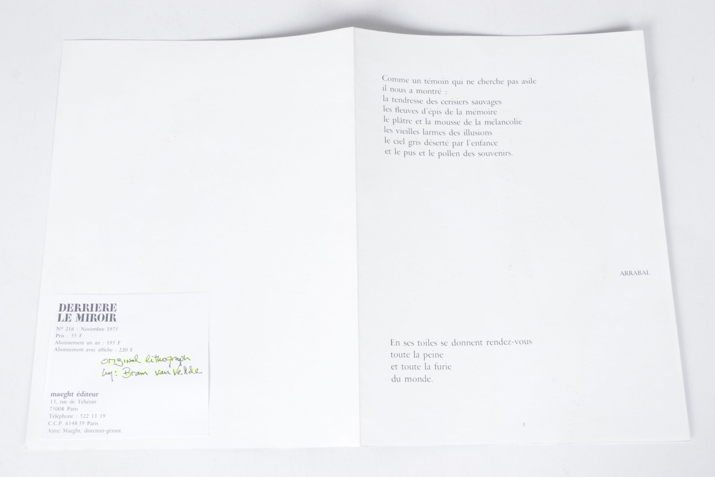 Bram van Velde Double-Page Color Lithograph for "Derrière le Miroir," 1975