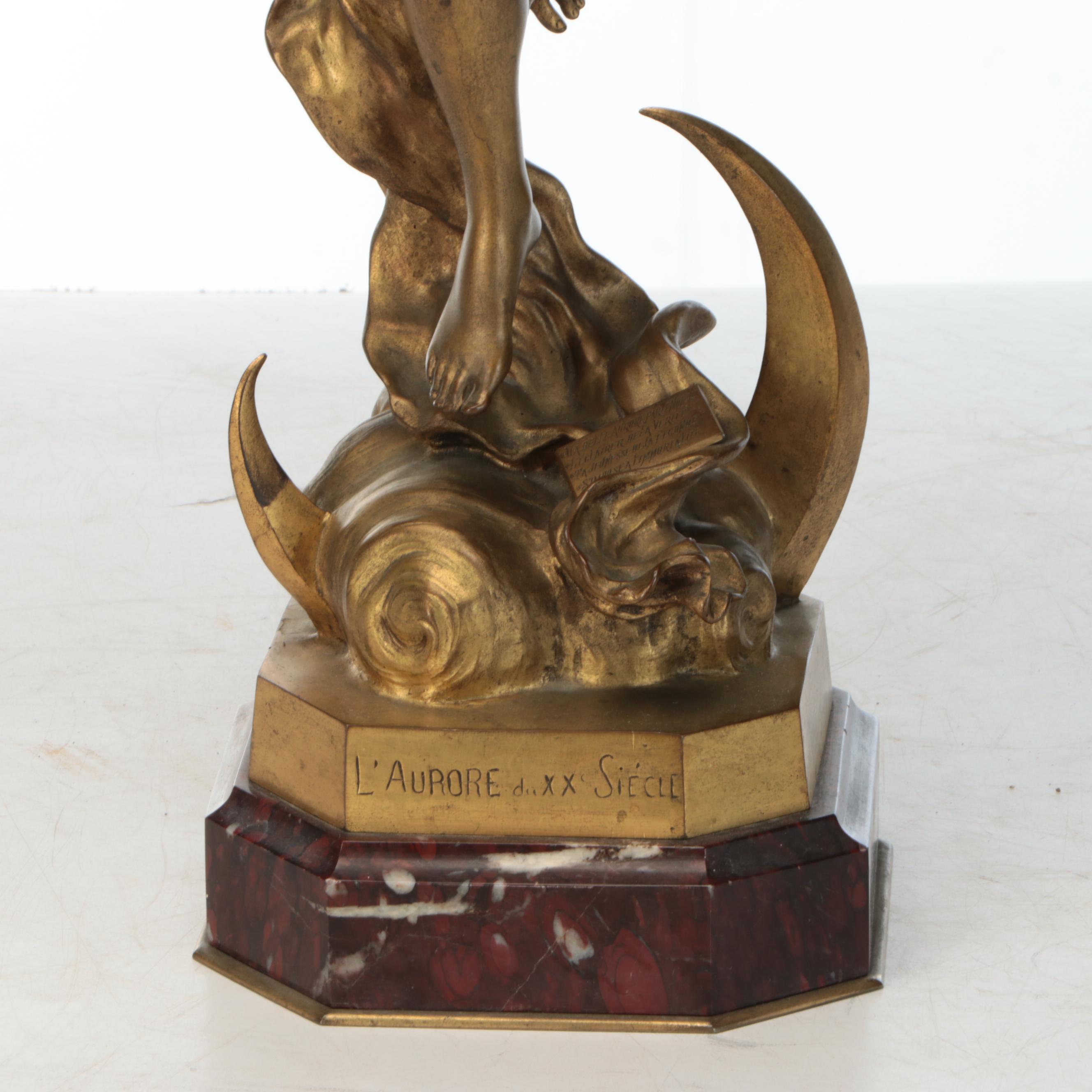 Art Nouveau After Léon Cunisset "L'Aurore du XXème Siècle" Figural Table Lamp