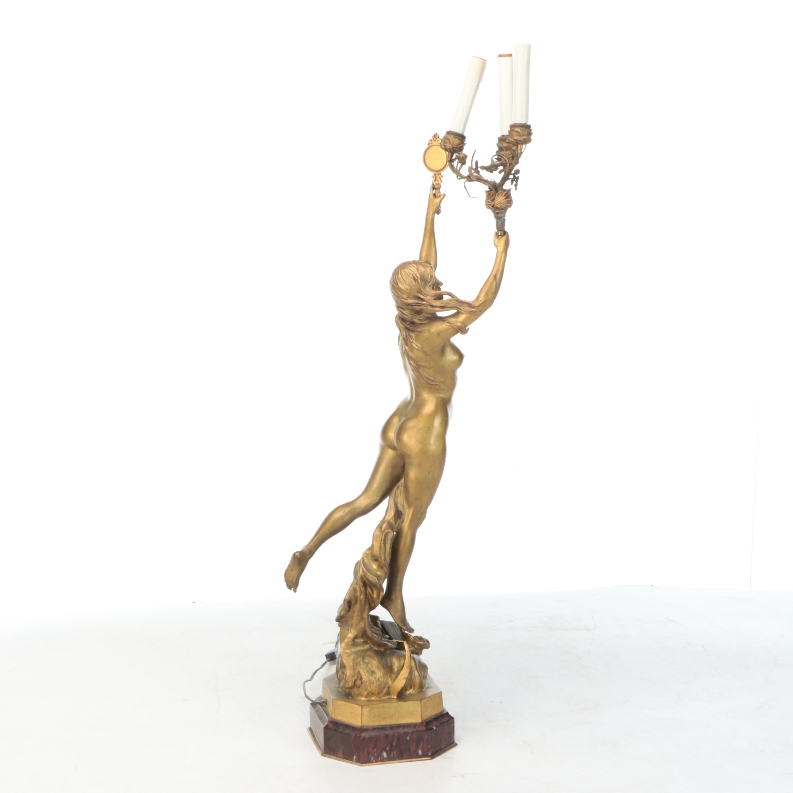 Art Nouveau After Léon Cunisset "L'Aurore du XXème Siècle" Figural Table Lamp