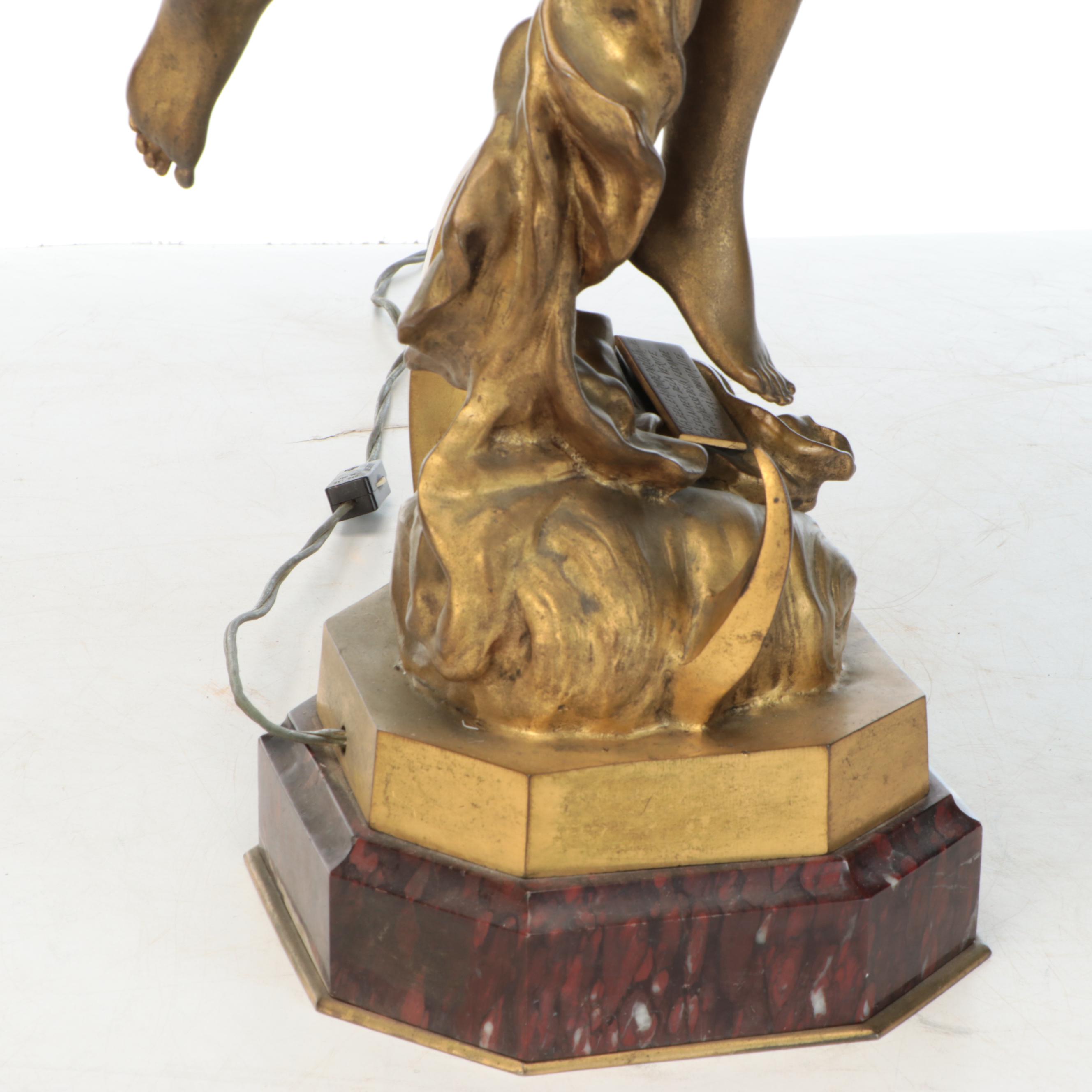 Art Nouveau After Léon Cunisset "L'Aurore du XXème Siècle" Figural Table Lamp