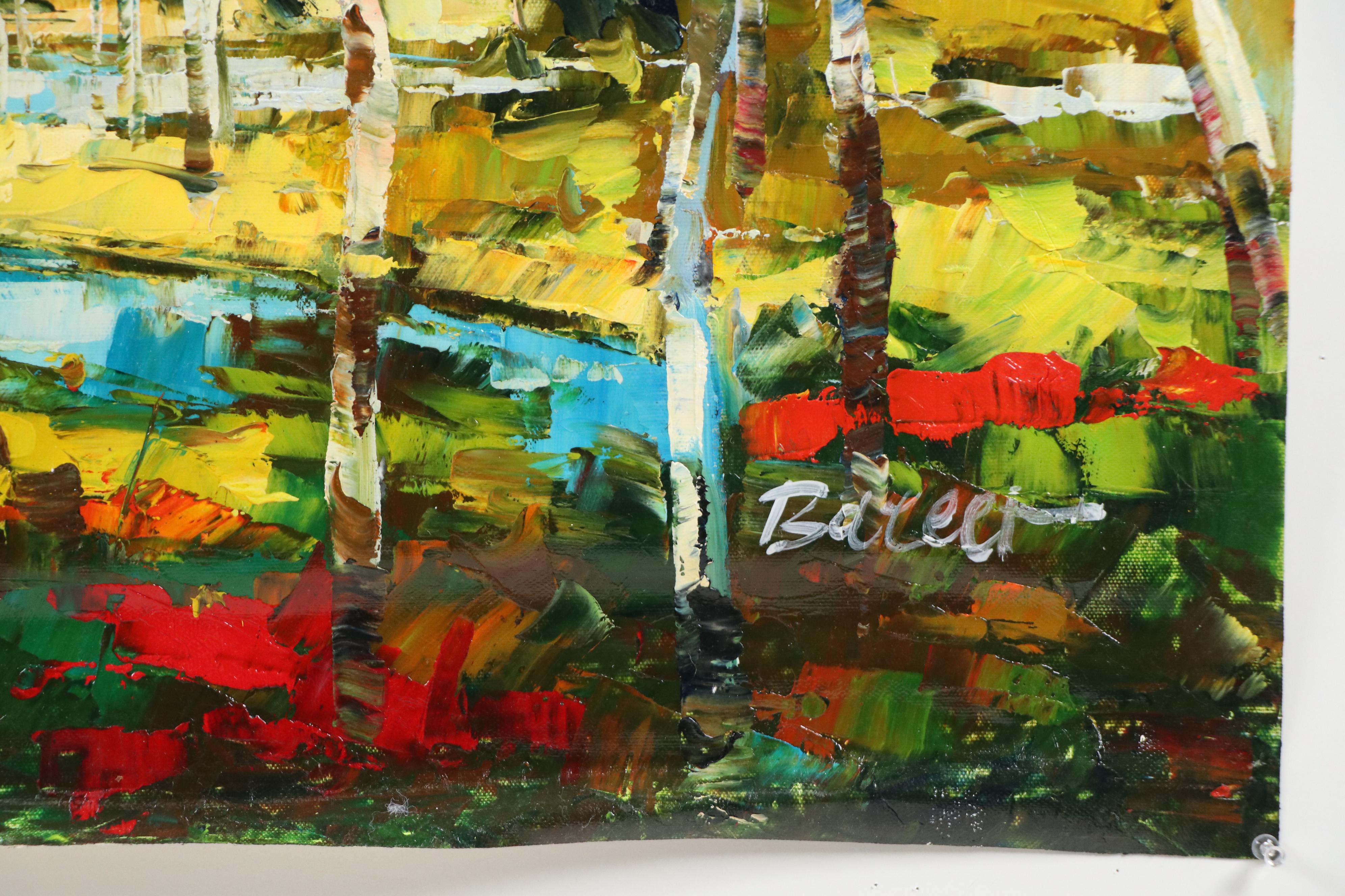 Expressionistic Style Oil Painting of Birch Trees, 21st Century