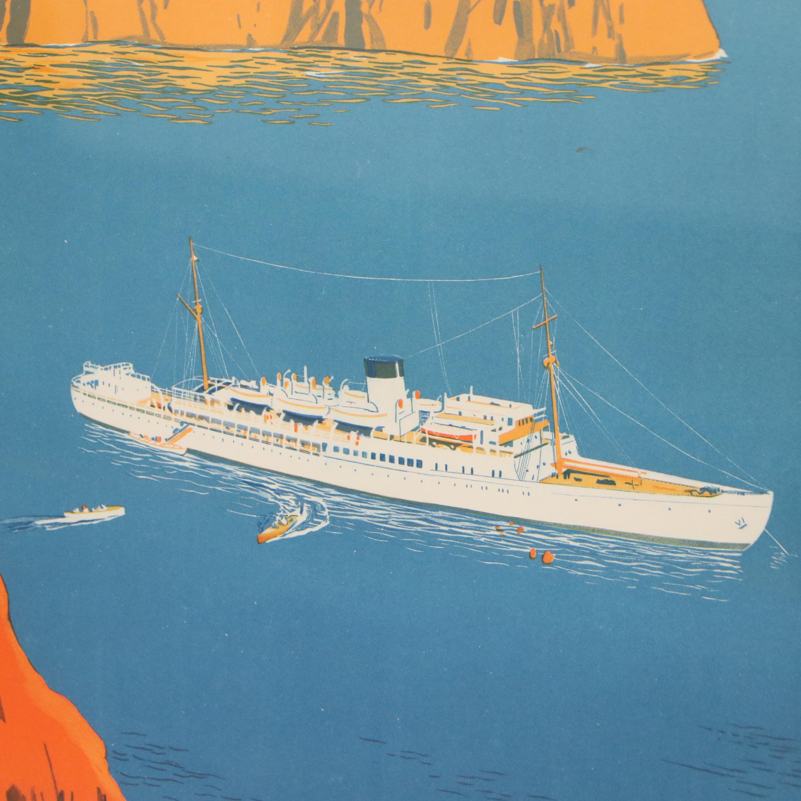 Color Lithograph After Georges Taboureau "La Corse 'En Yacht,'" 1930s