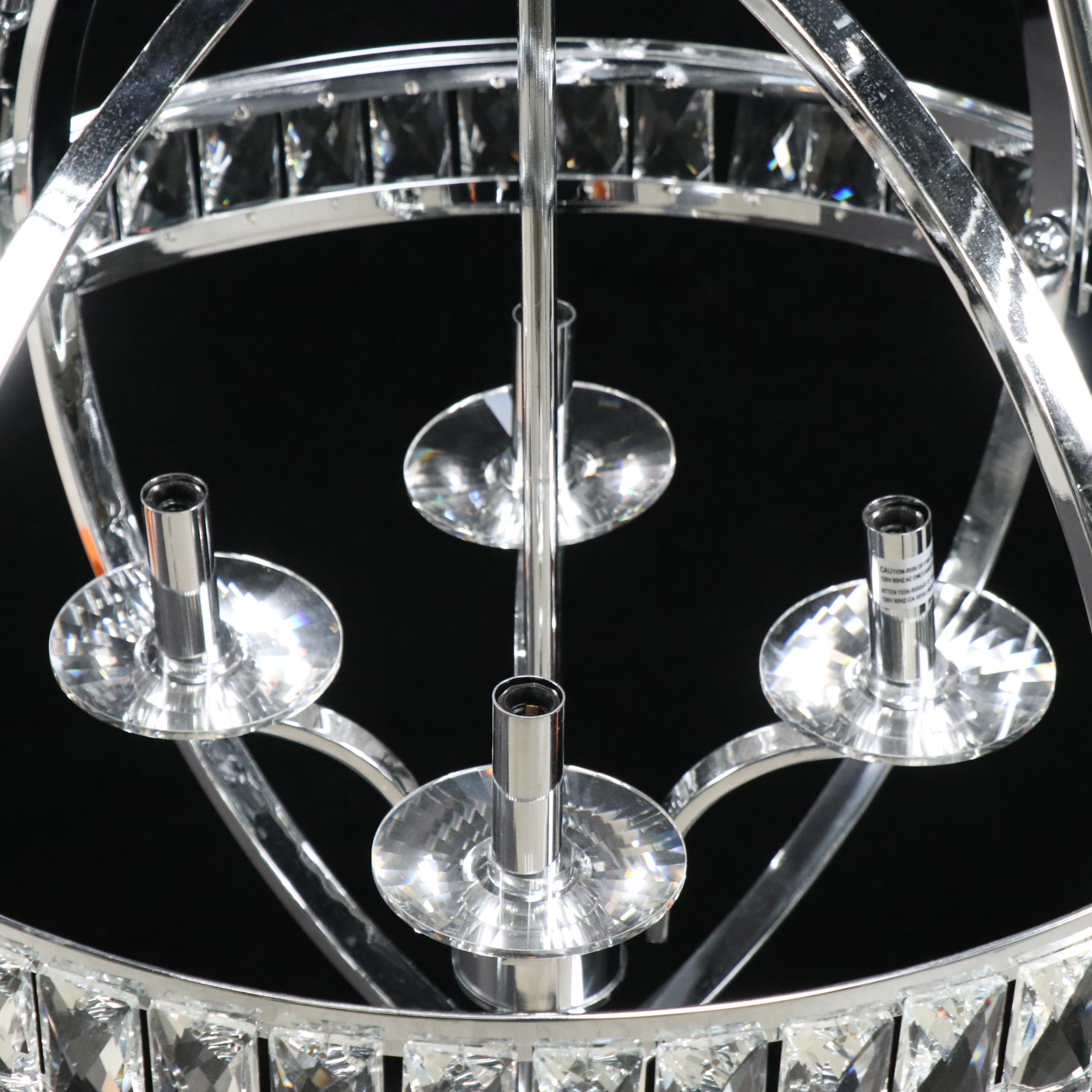 Lucid Lighting Polished Chrome and Crystal Four-Arm Chandelier