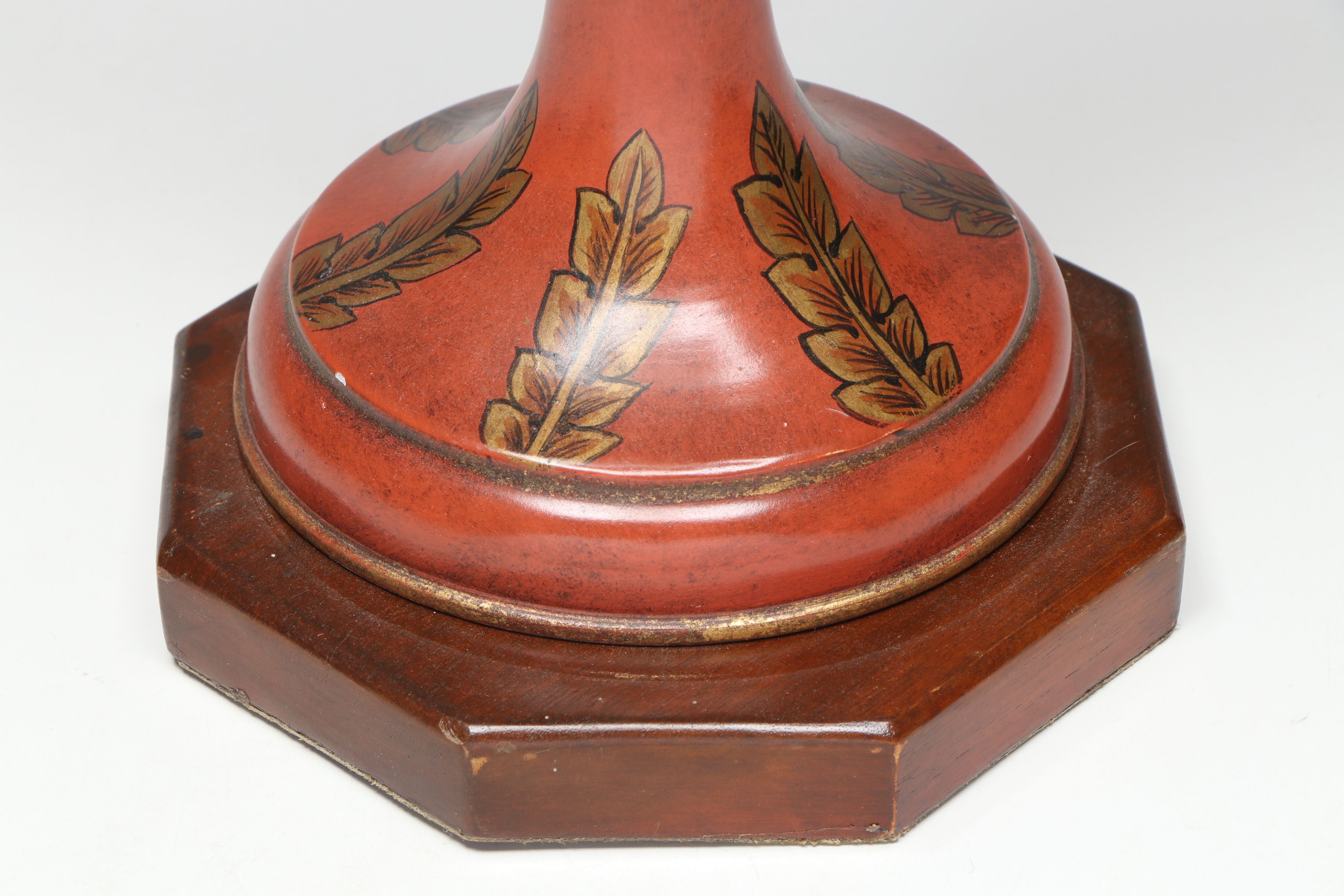 Enameled Brass and East Asian Hand-Painted Metal Vases with Wood Decorative Urn