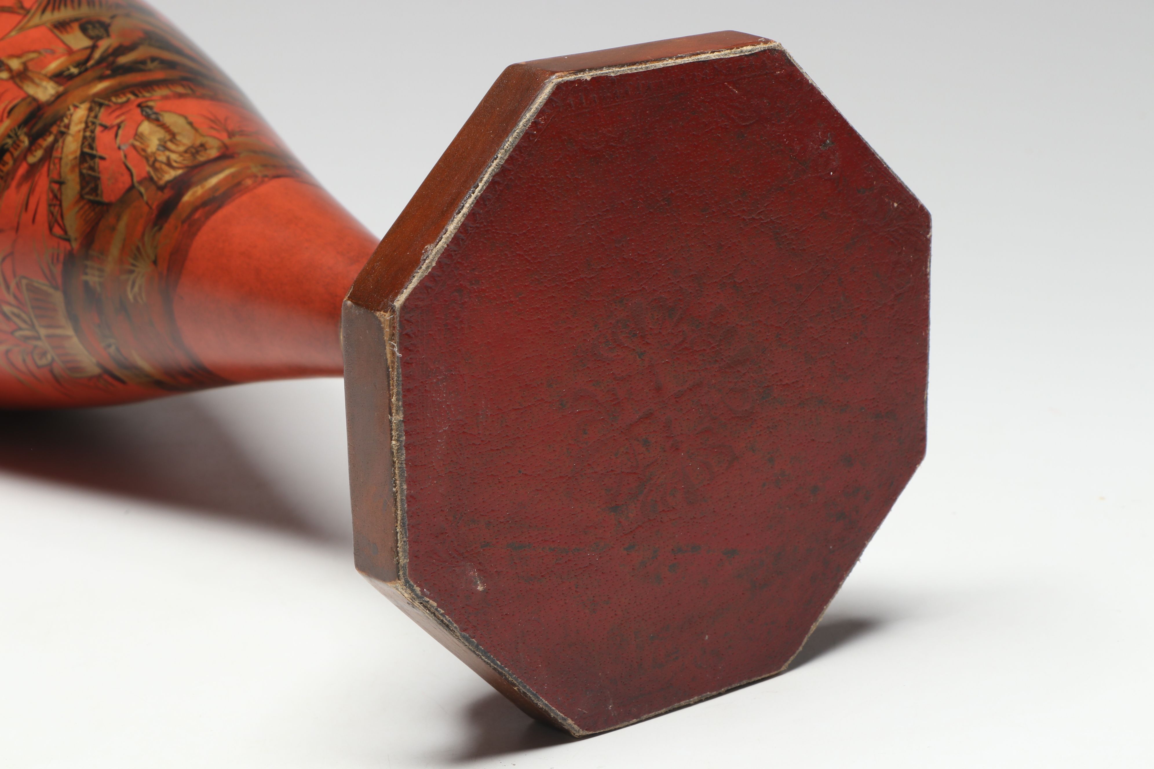 Enameled Brass and East Asian Hand-Painted Metal Vases with Wood Decorative Urn