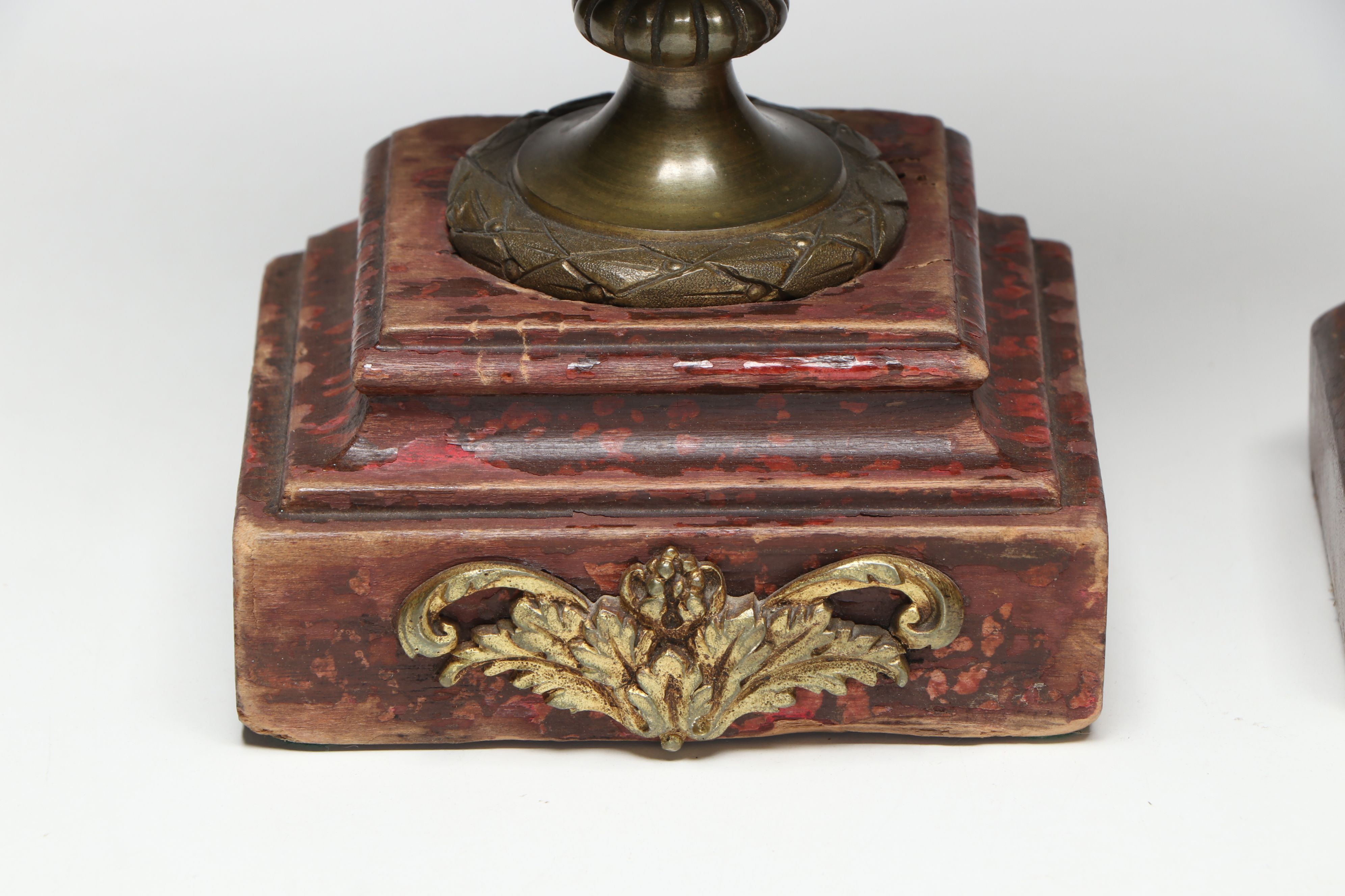 Enameled Brass and East Asian Hand-Painted Metal Vases with Wood Decorative Urn