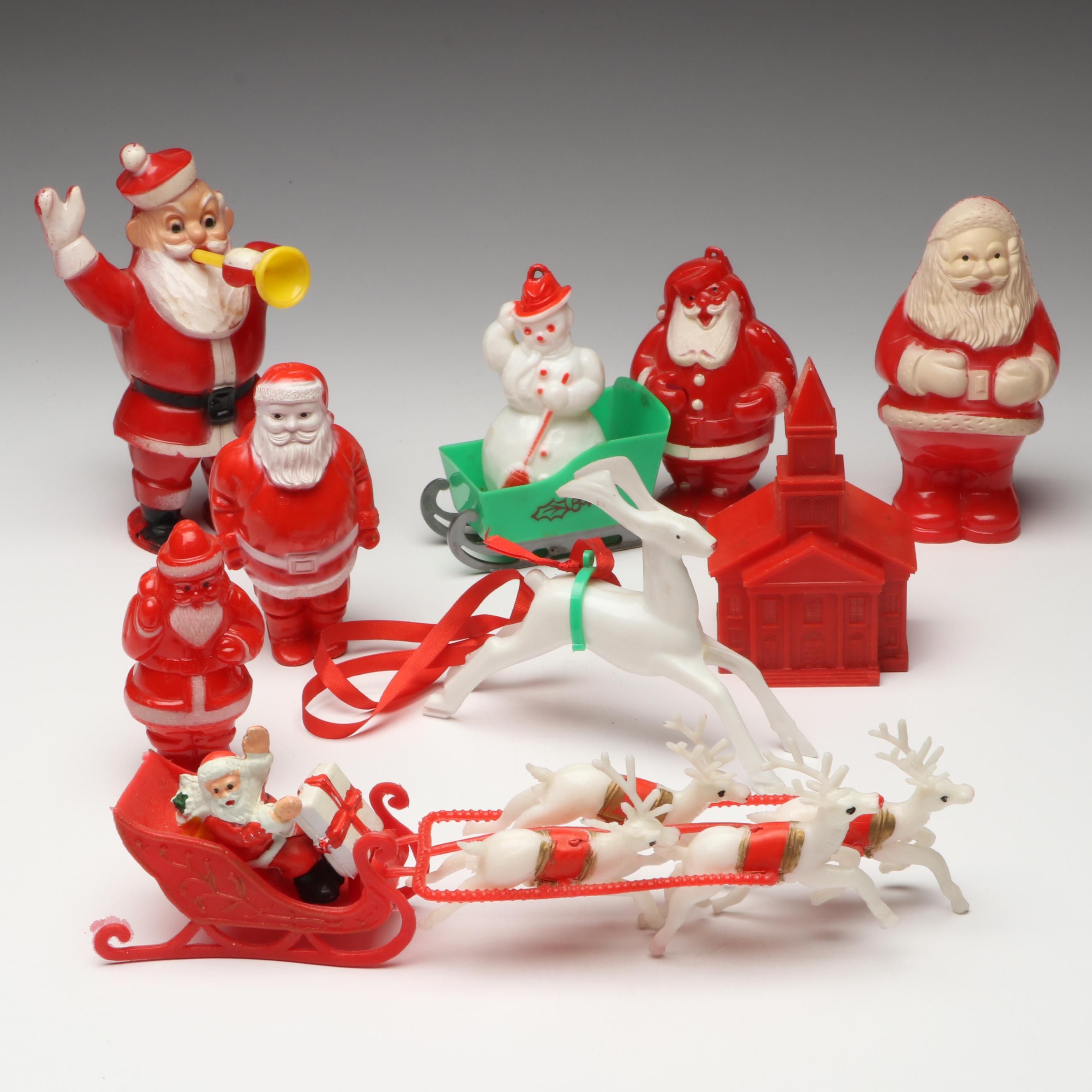 Reindeer Sleigh and Santa Claus Figurines with More Vintage Christmas Décor