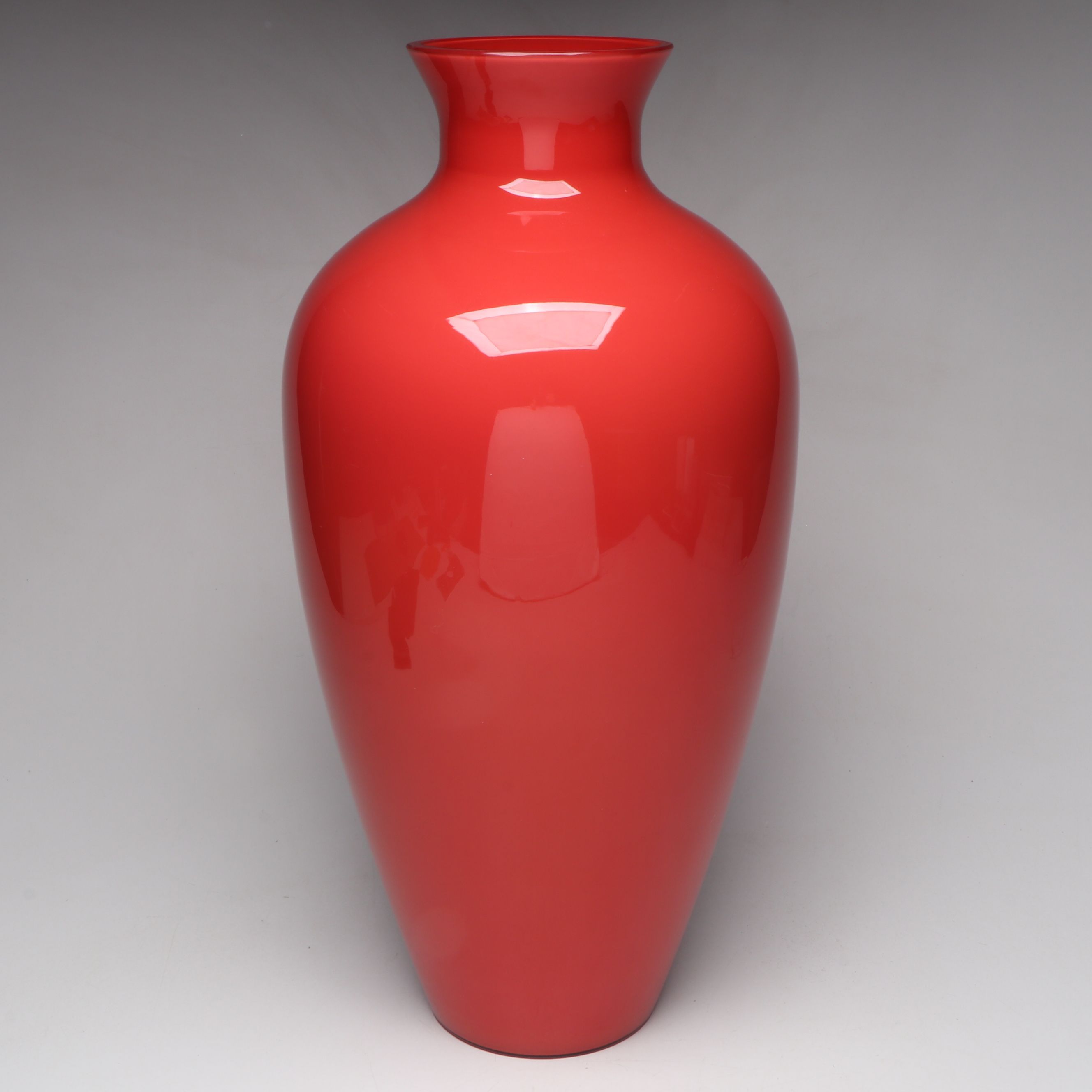 Venini Murano "Labuan" Handblown Red Opaline Art Glass Floor Vase