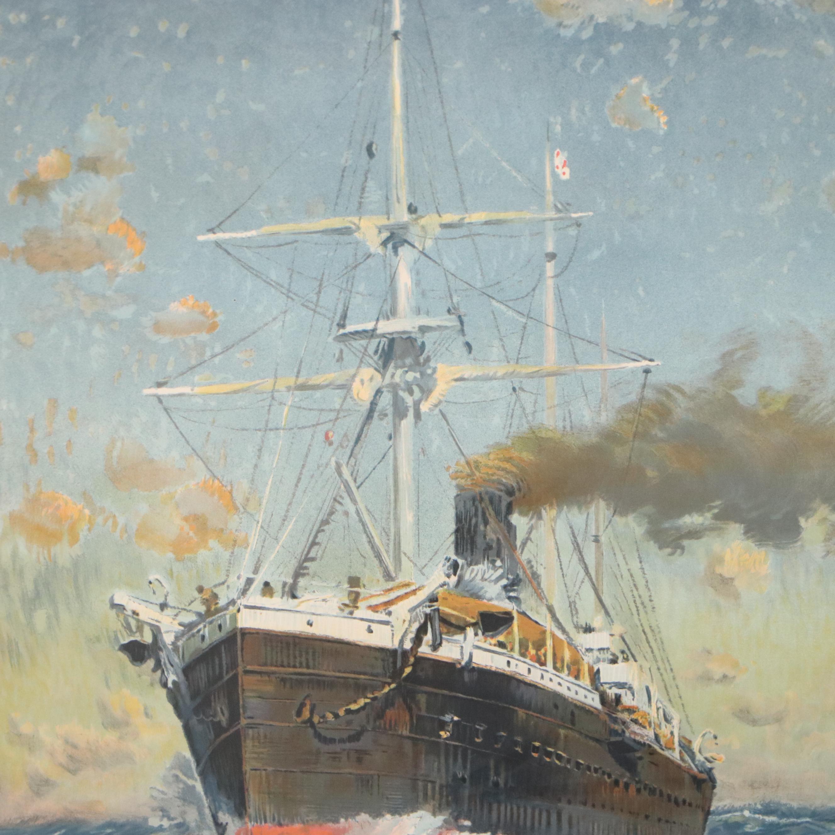 French Color Lithograph Poster for Compagnie Des Messageries Maritimes, c. 1910