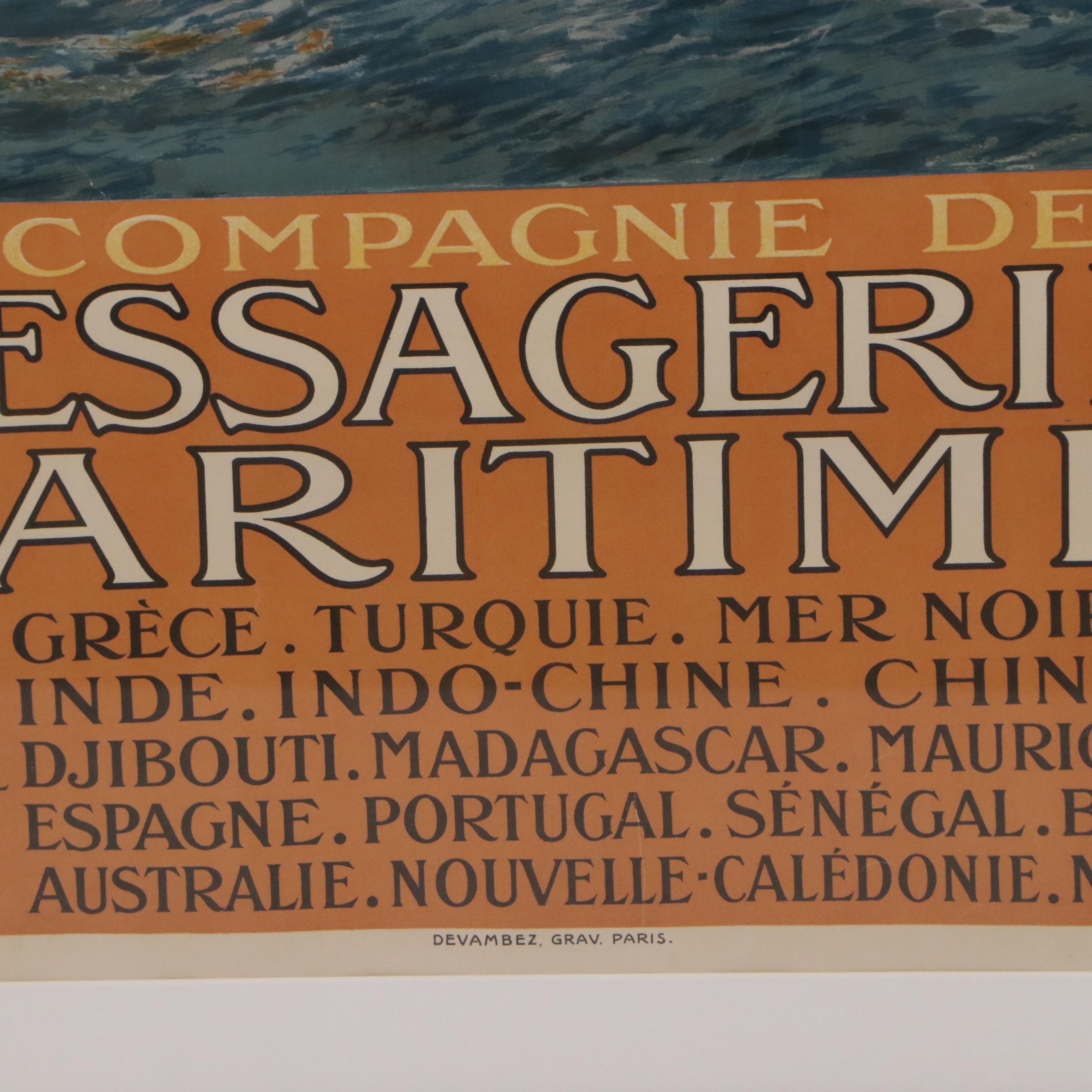 French Color Lithograph Poster for Compagnie Des Messageries Maritimes, c. 1910