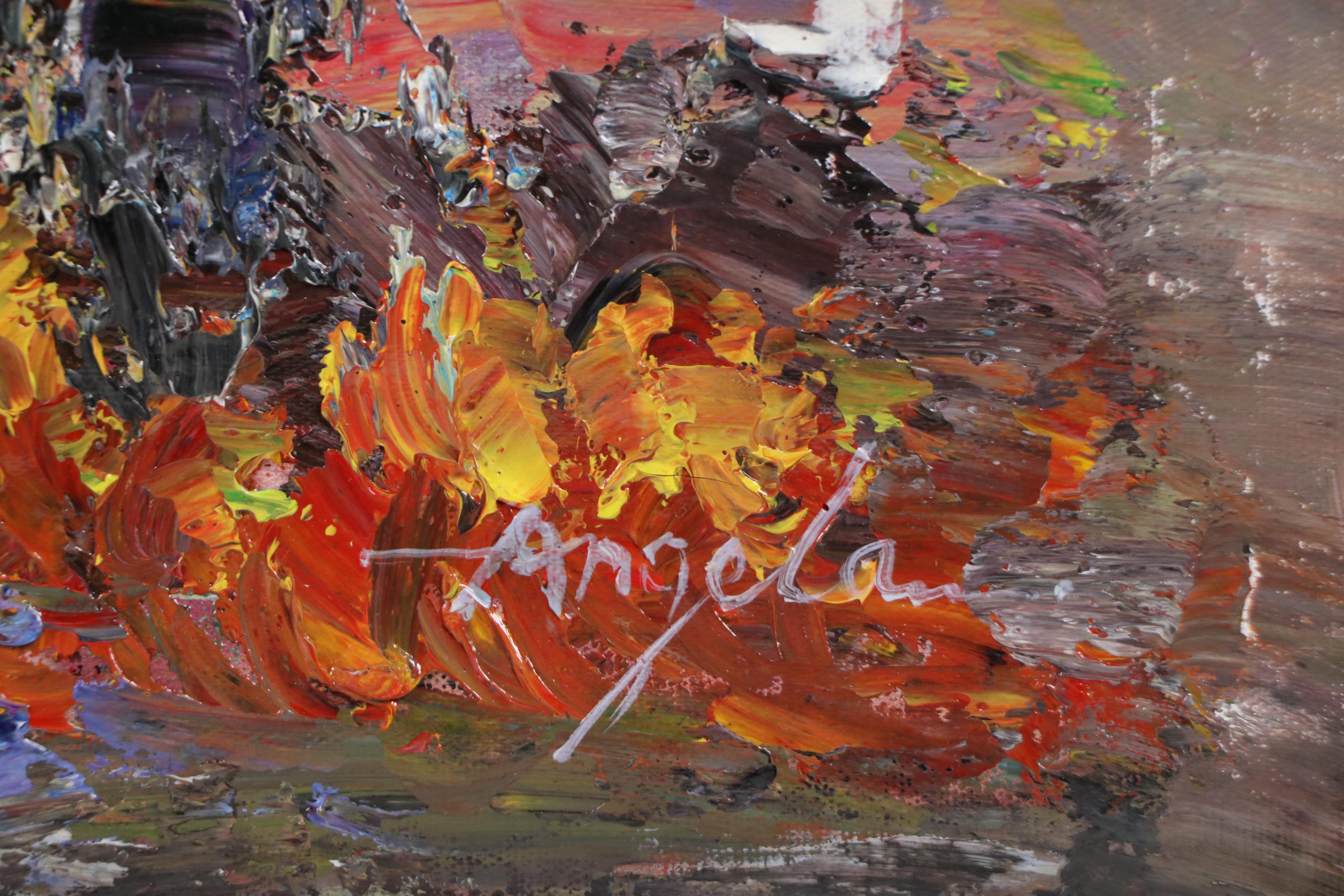 Expressionistic Style Oil Painting of Birch Trees, 21st Century