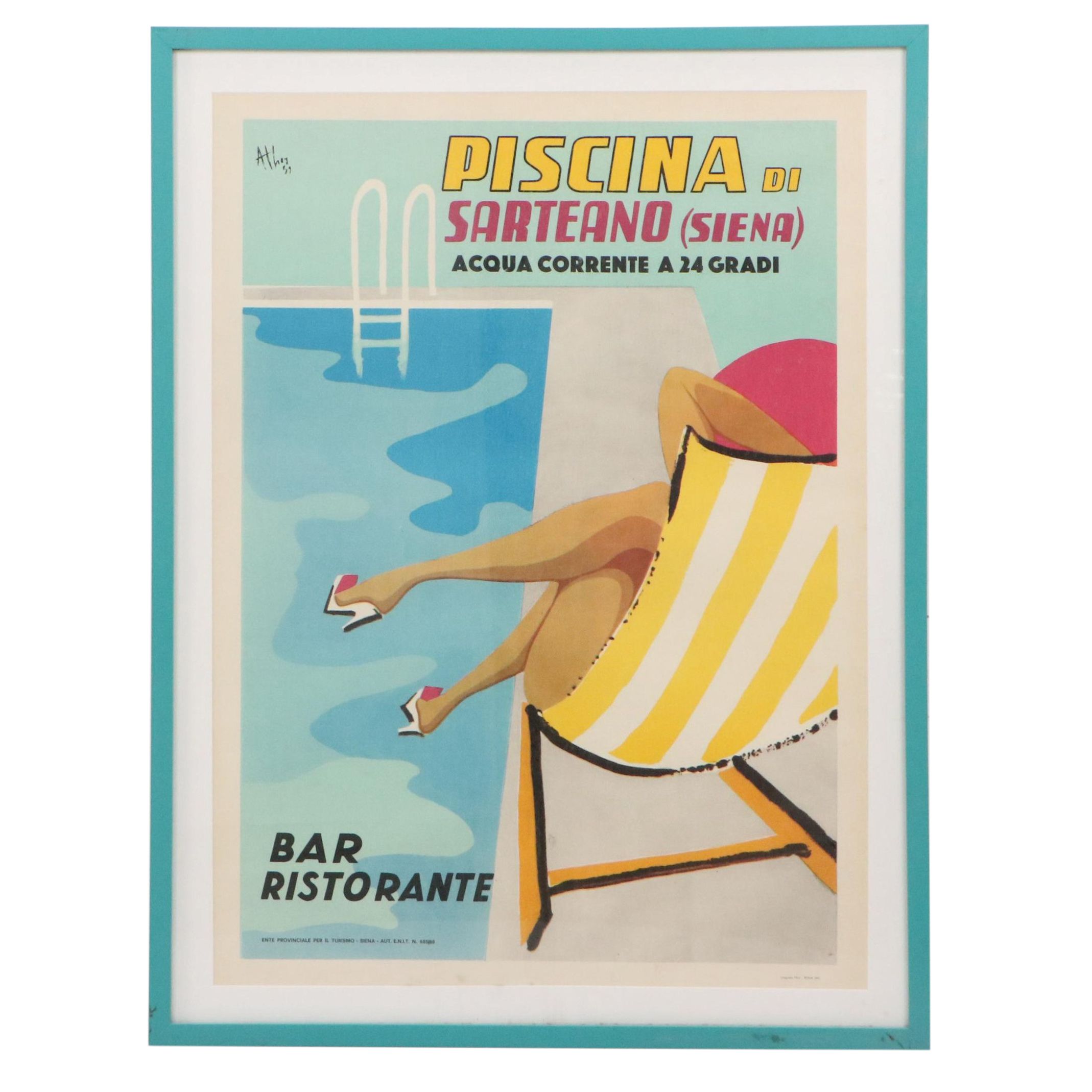 Italian Offset Lithograph Travel Poster "Piscina di Sarteano," 1962
