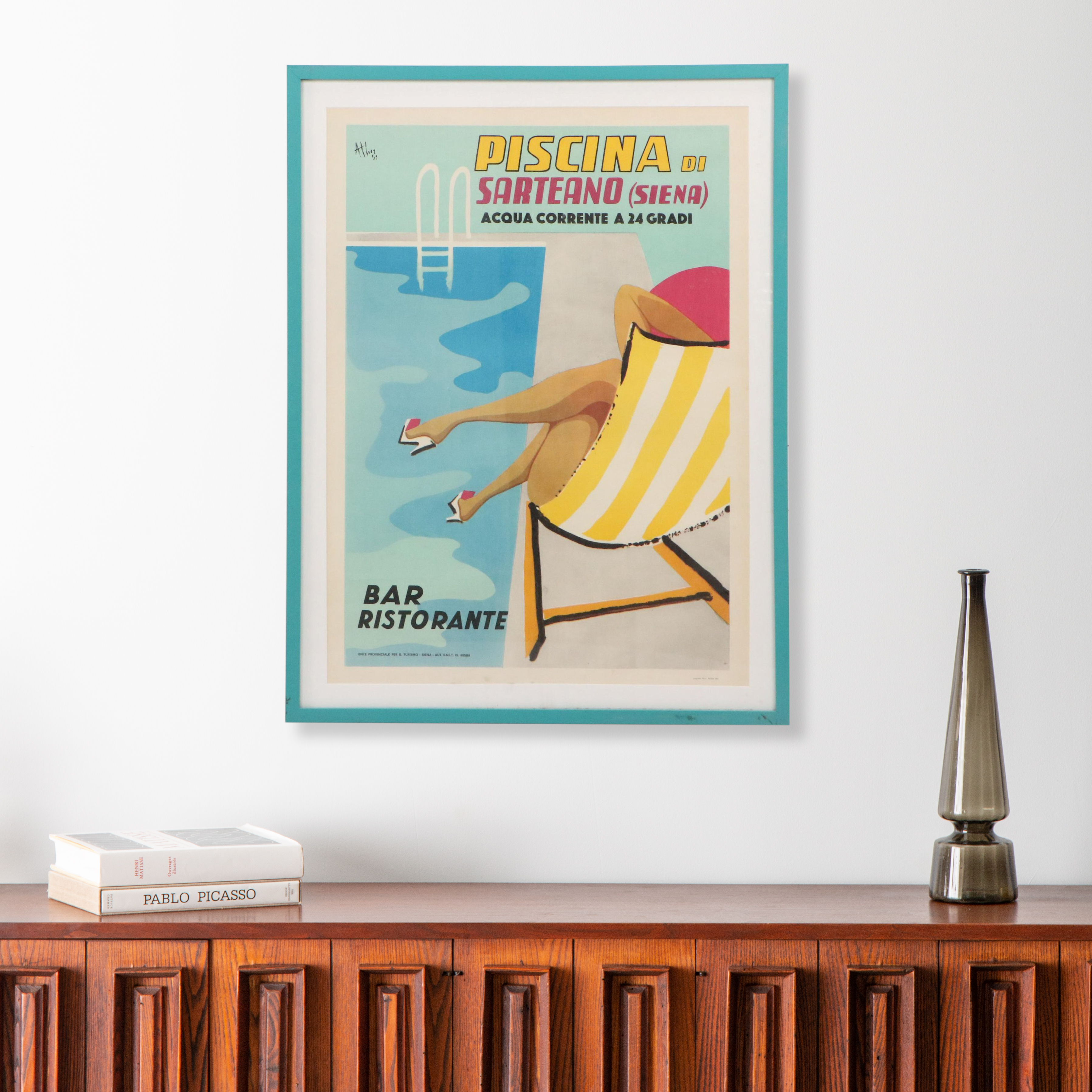 Italian Offset Lithograph Travel Poster "Piscina di Sarteano," 1962