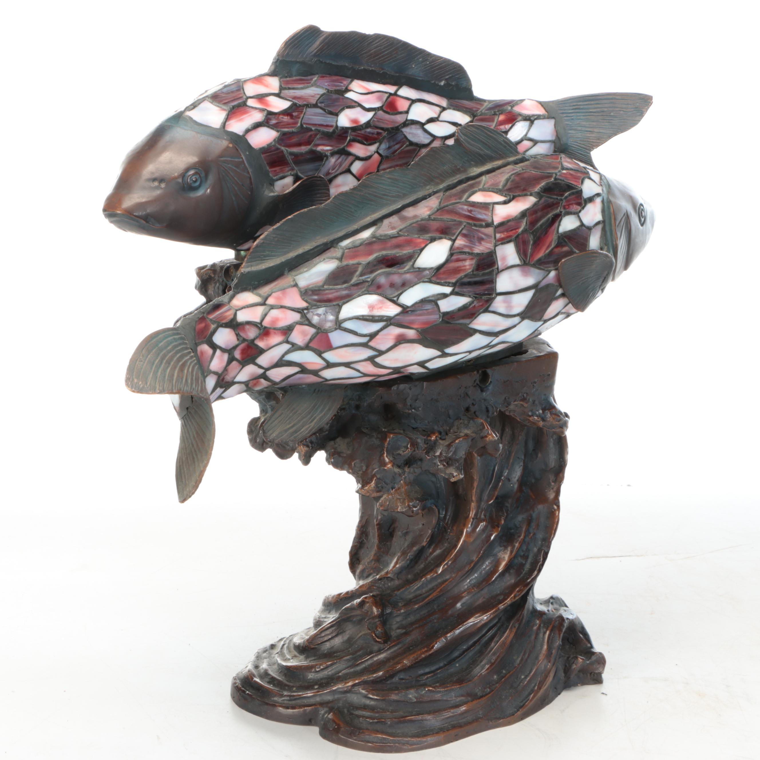 Stained Glass Fish Shade Table Lamp, 1989