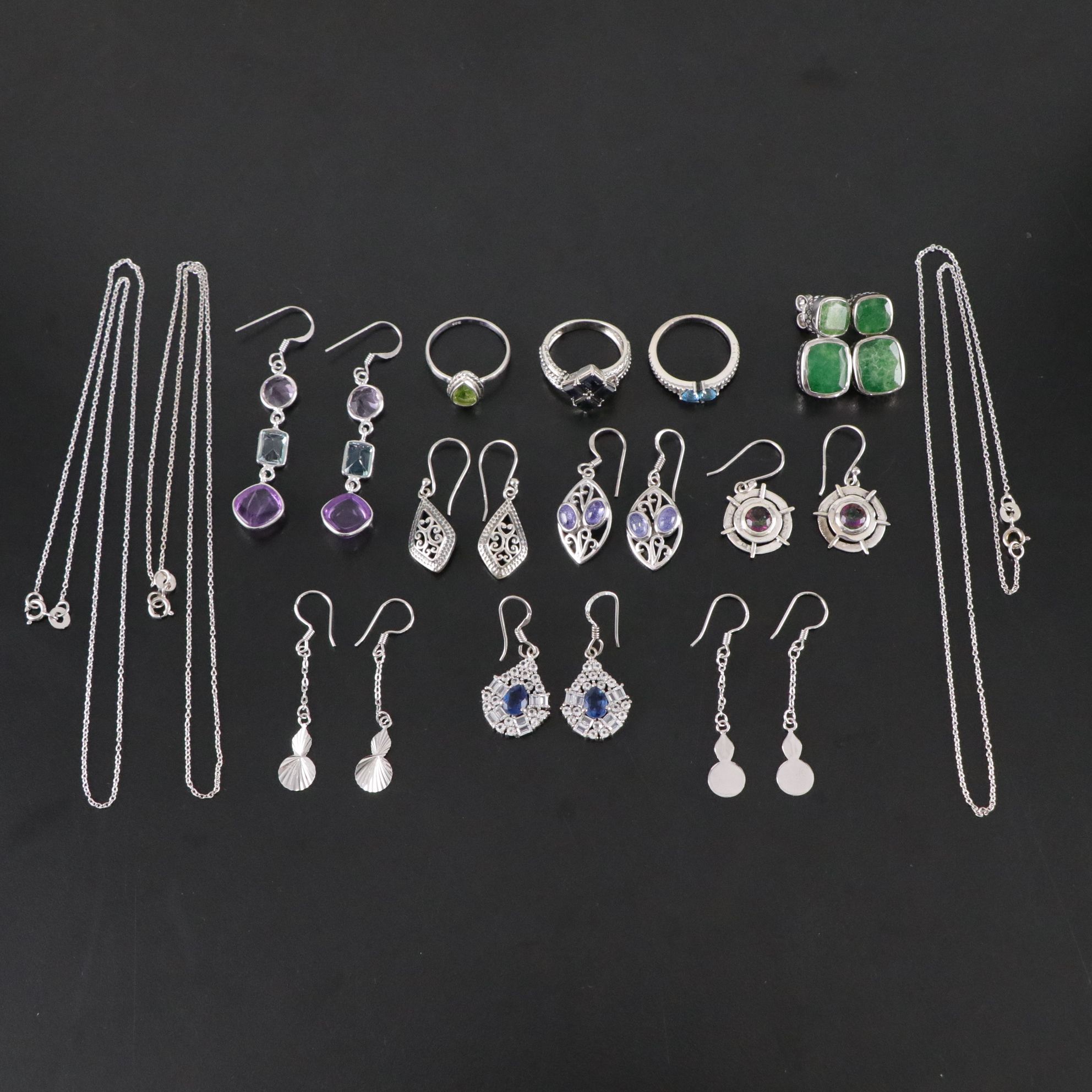 14 Assorted Sterling Silver Rings, Necklaces and Earrings