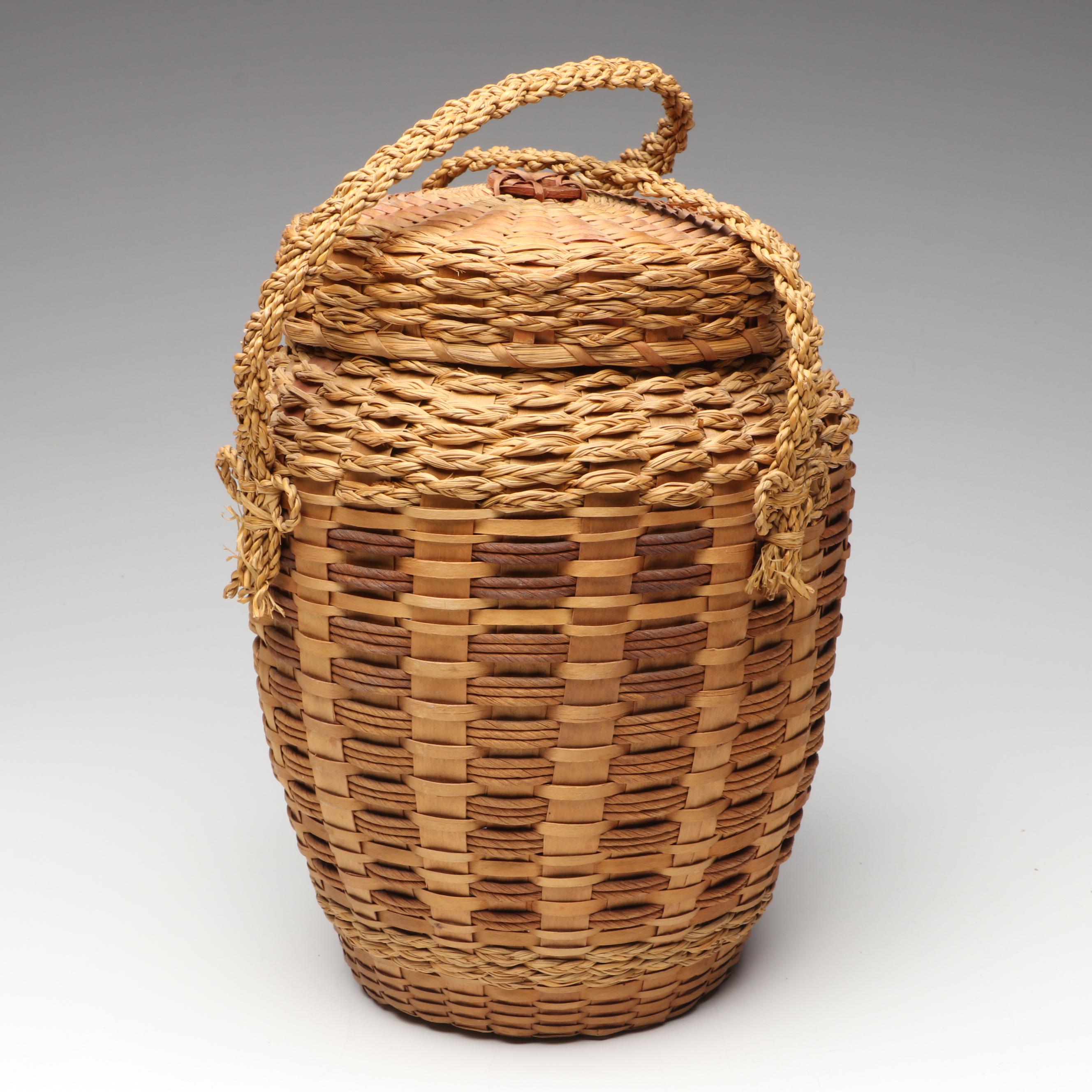 Hand-Woven Lidded and Open Handled Gathering Baskets