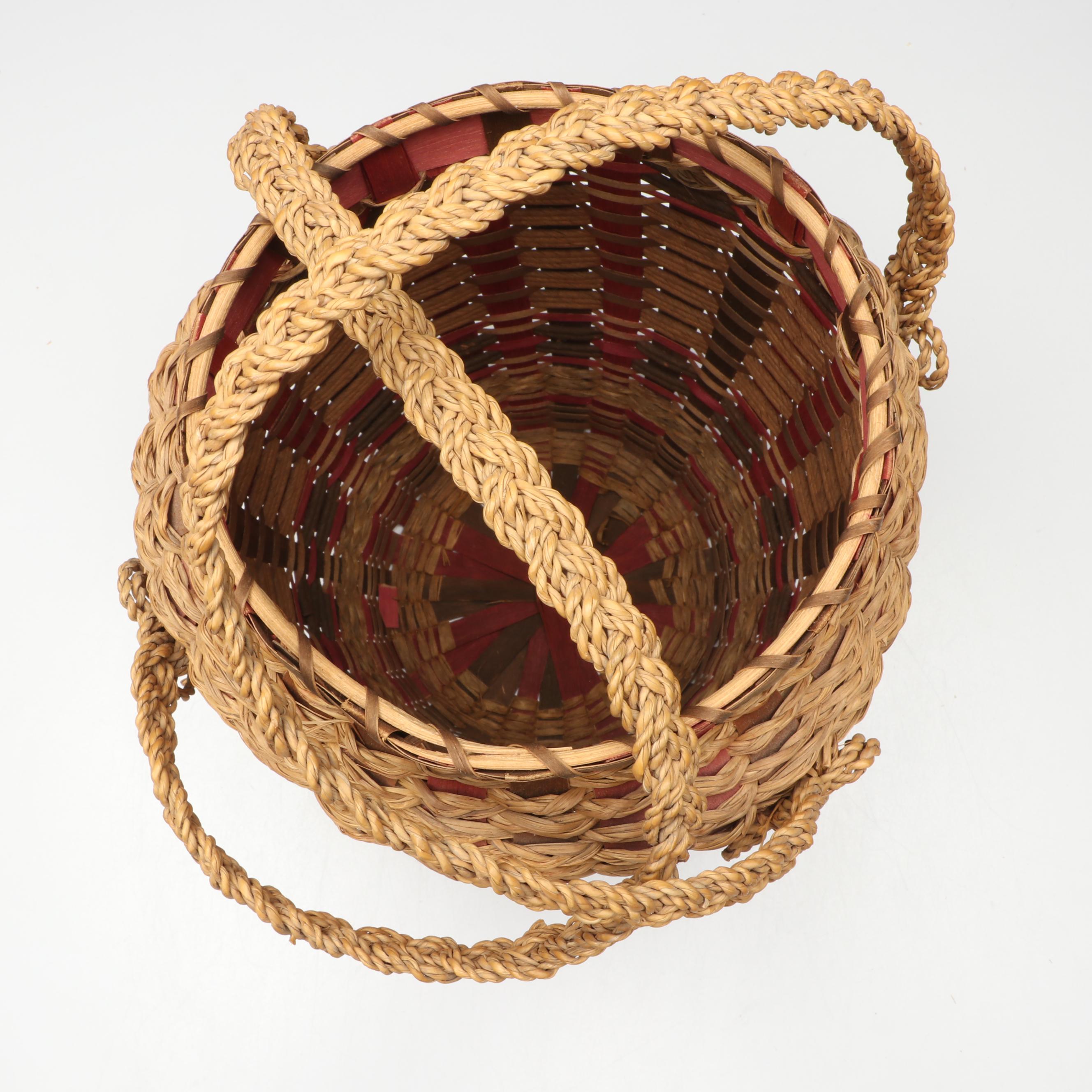 Hand-Woven Lidded and Open Handled Gathering Baskets
