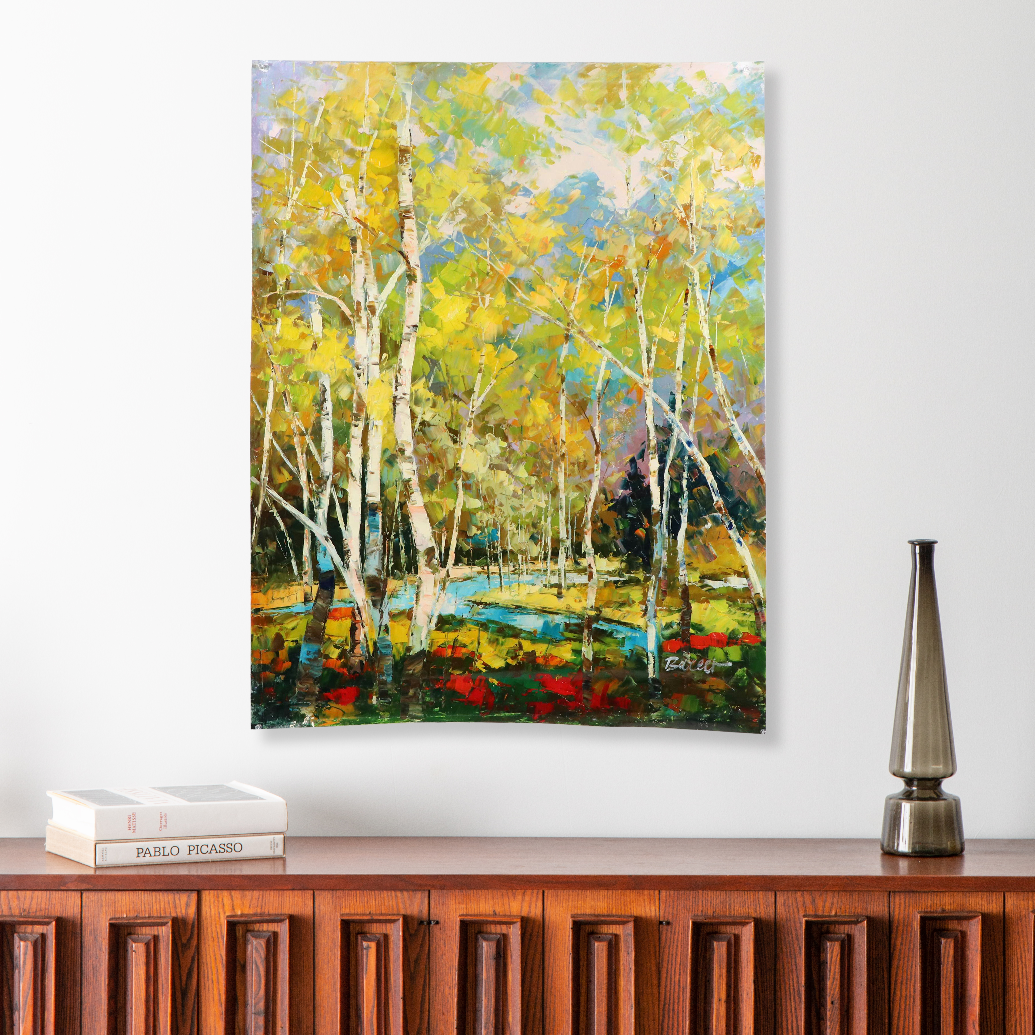 Expressionistic Style Oil Painting of Birch Trees, 21st Century