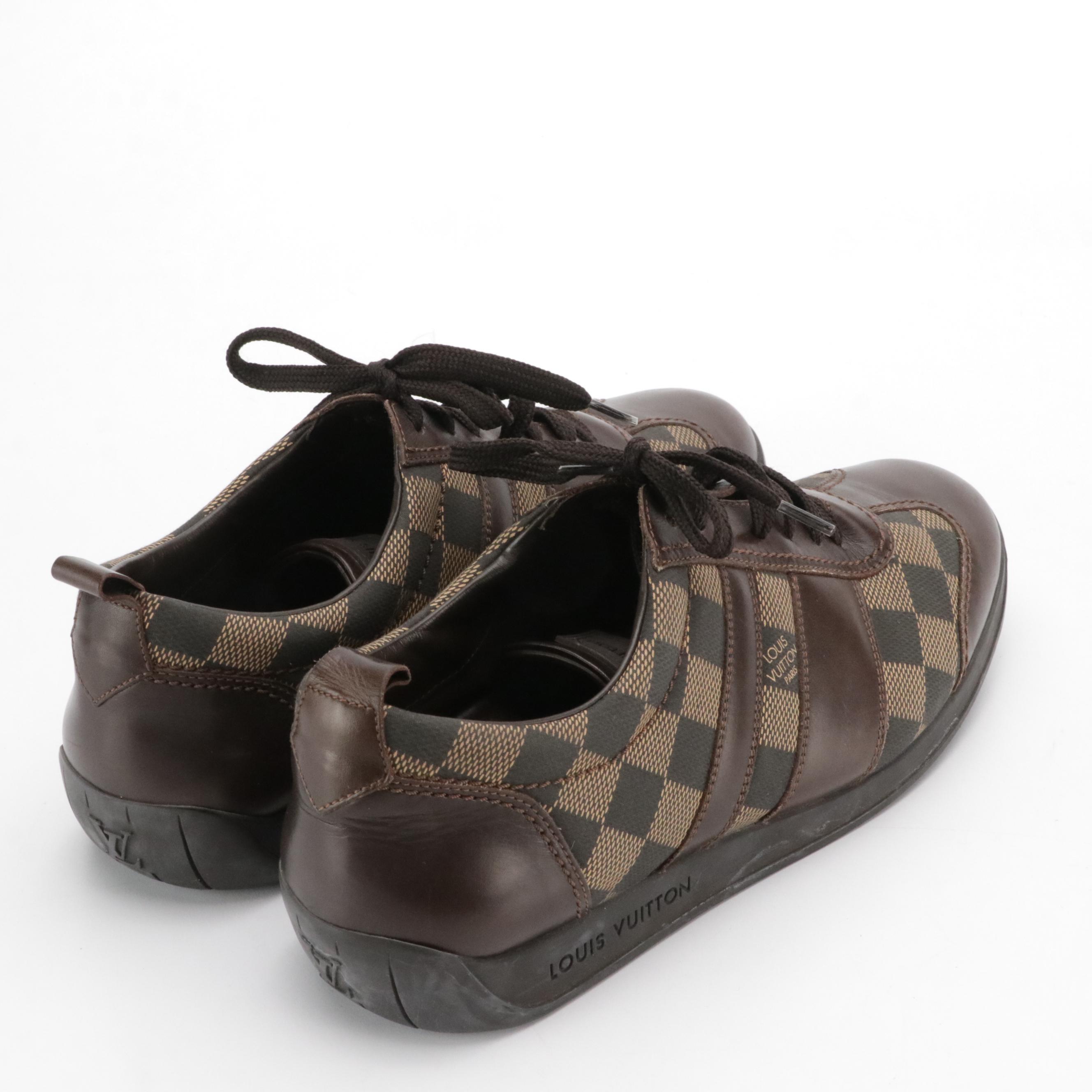 Men's Louis Vuitton Damier Ebene and Leather Lace-Up Sneakers