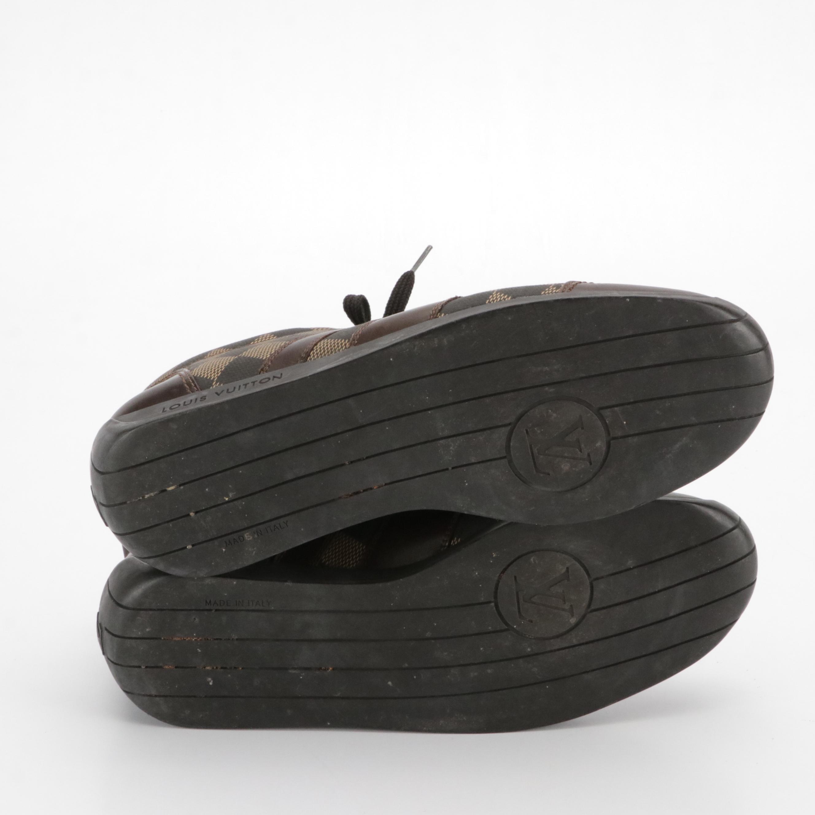 Men's Louis Vuitton Damier Ebene and Leather Lace-Up Sneakers