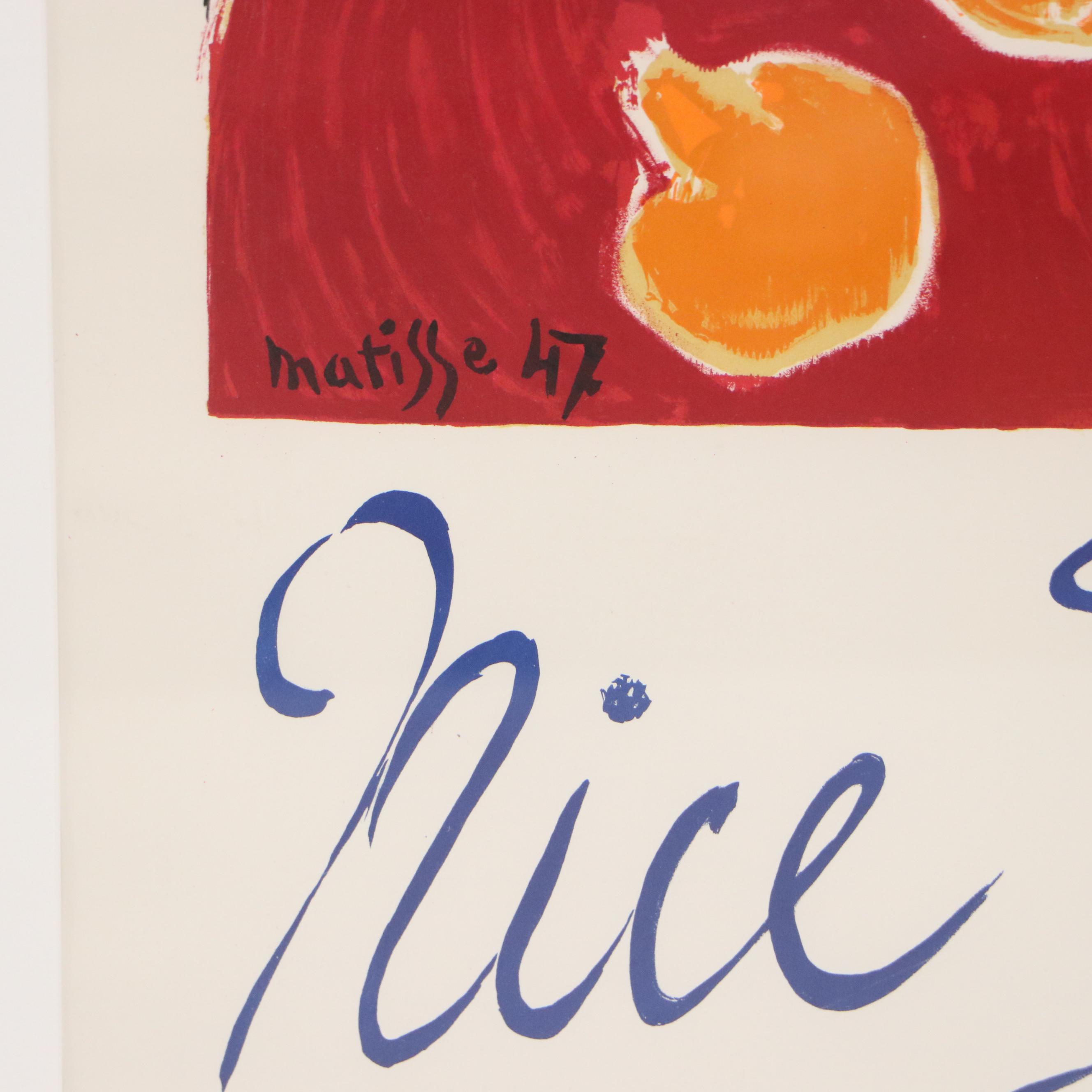 Color Lithograph Travel Poster After Henri Matisse "Nice, Travail et Joie," 1948
