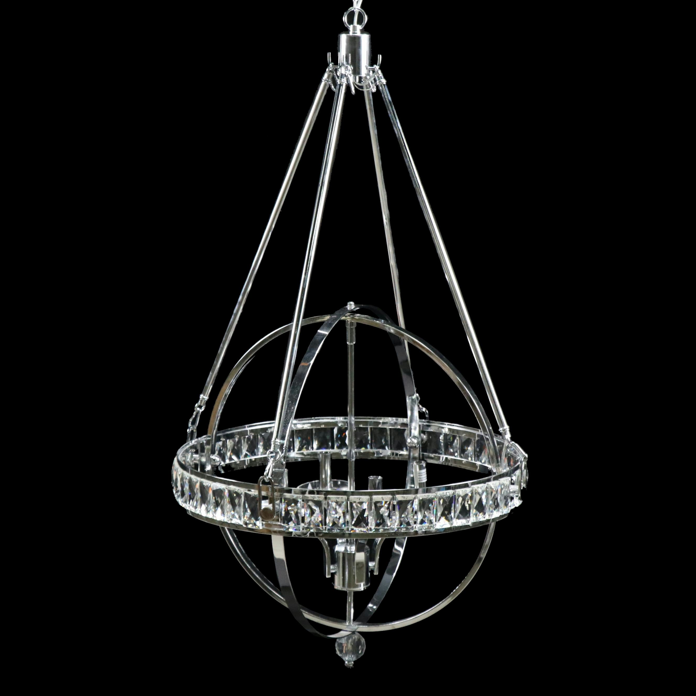 Lucid Lighting Polished Chrome and Crystal Four-Arm Chandelier