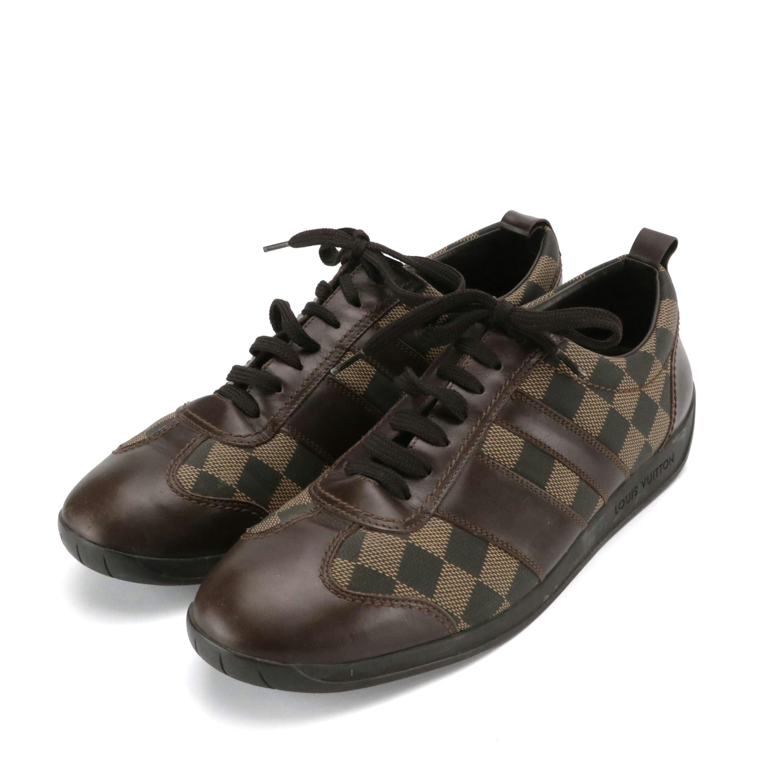 Men's Louis Vuitton Damier Ebene and Leather Lace-Up Sneakers
