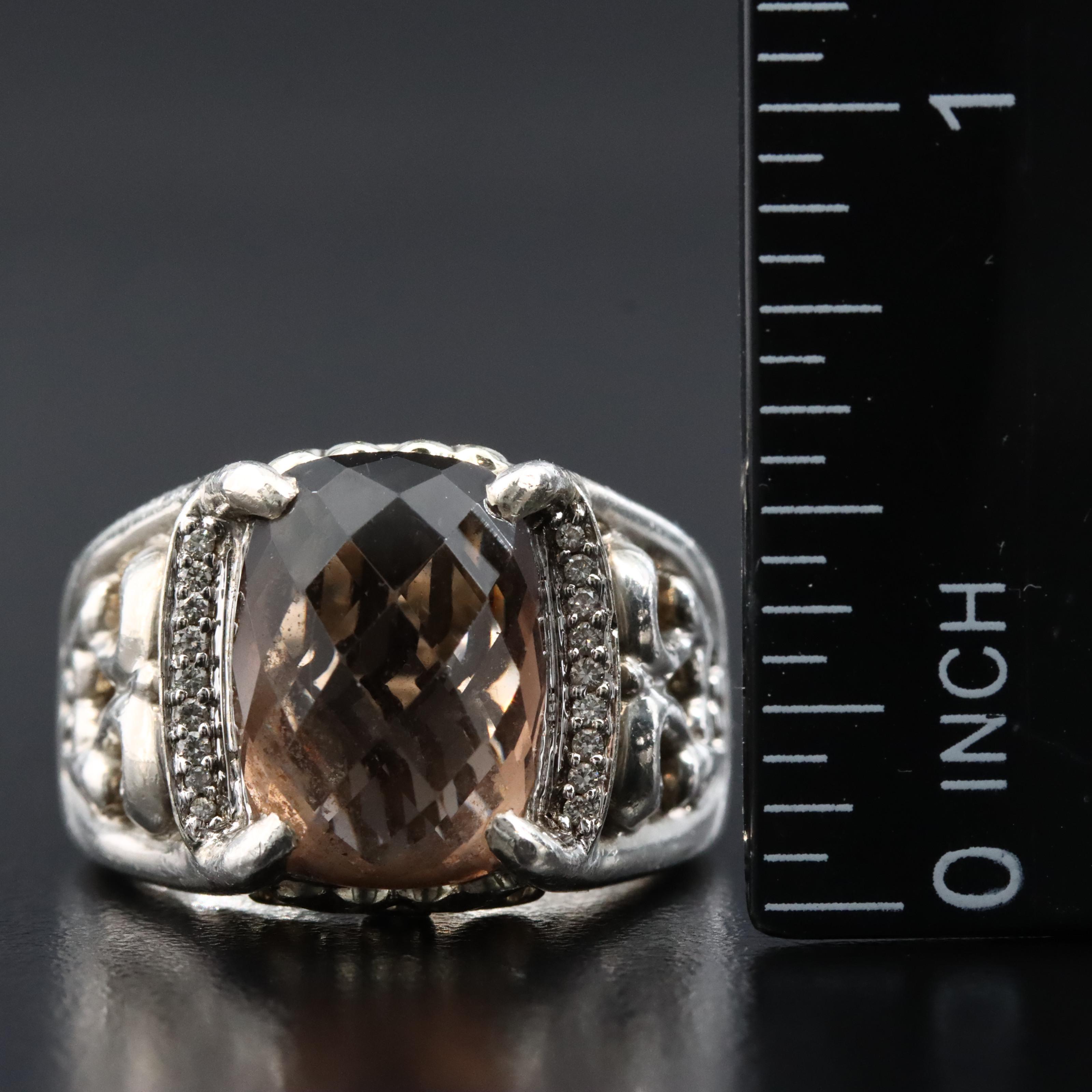 Sterling Smoky Quartz and Moissanite Ring with 18K Accents