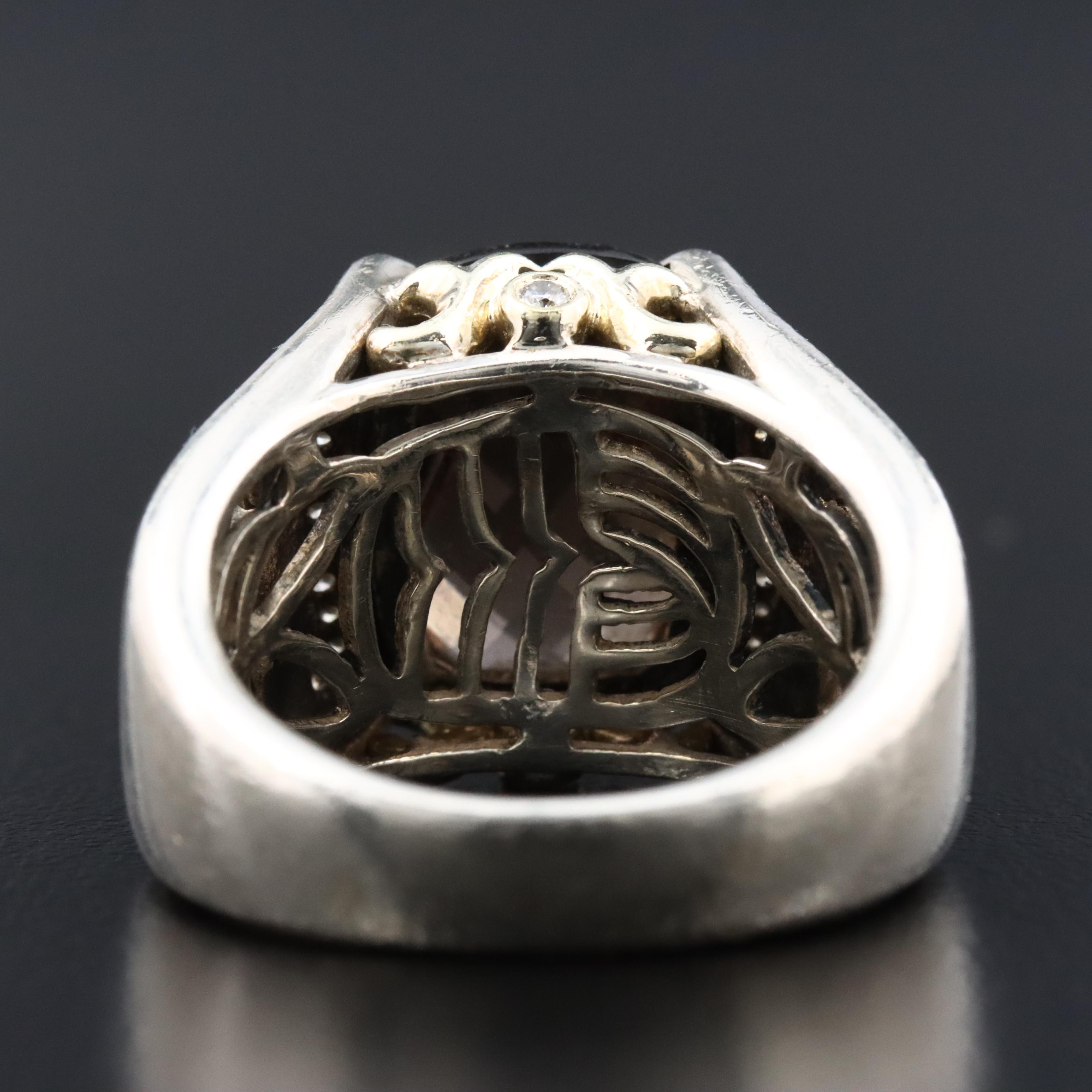 Sterling Smoky Quartz and Moissanite Ring with 18K Accents