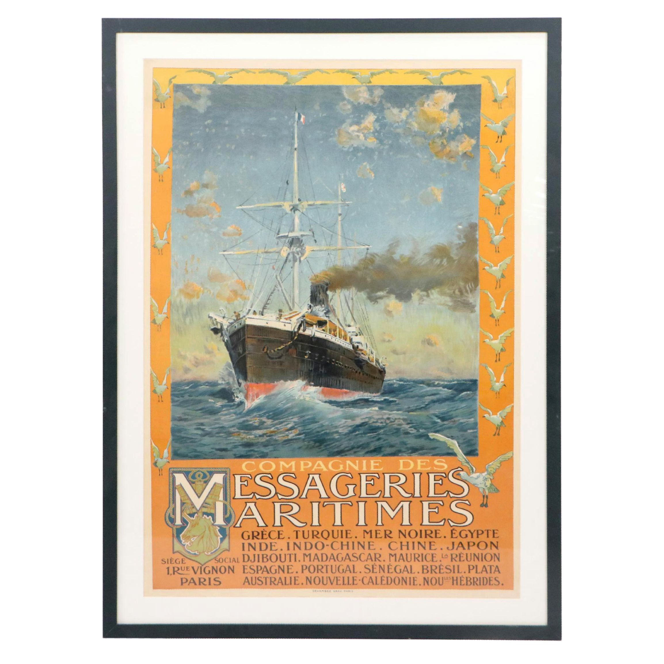 French Color Lithograph Poster for Compagnie Des Messageries Maritimes, c. 1910