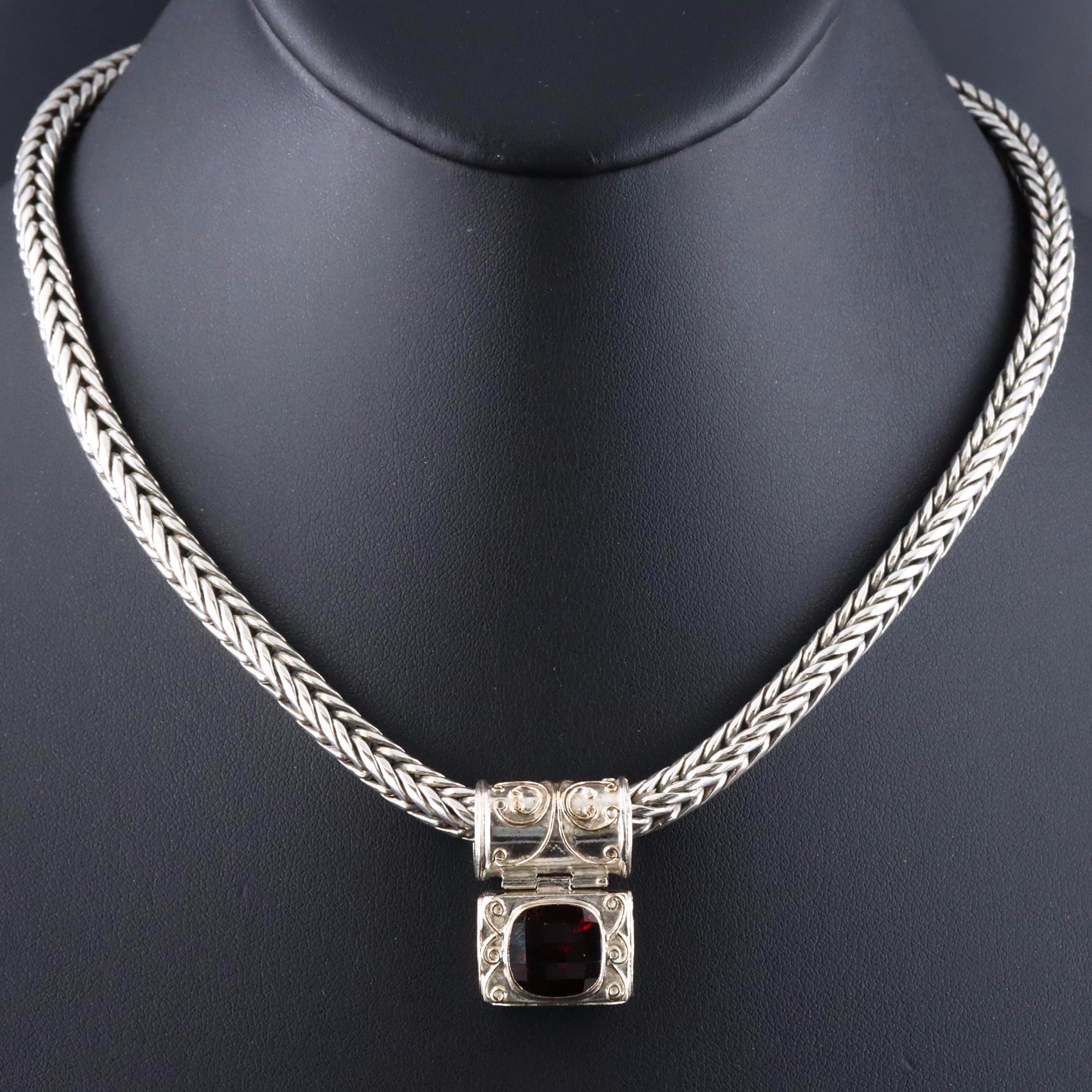 Sterling Garnet Slide Pendant Necklace with 18K Accents