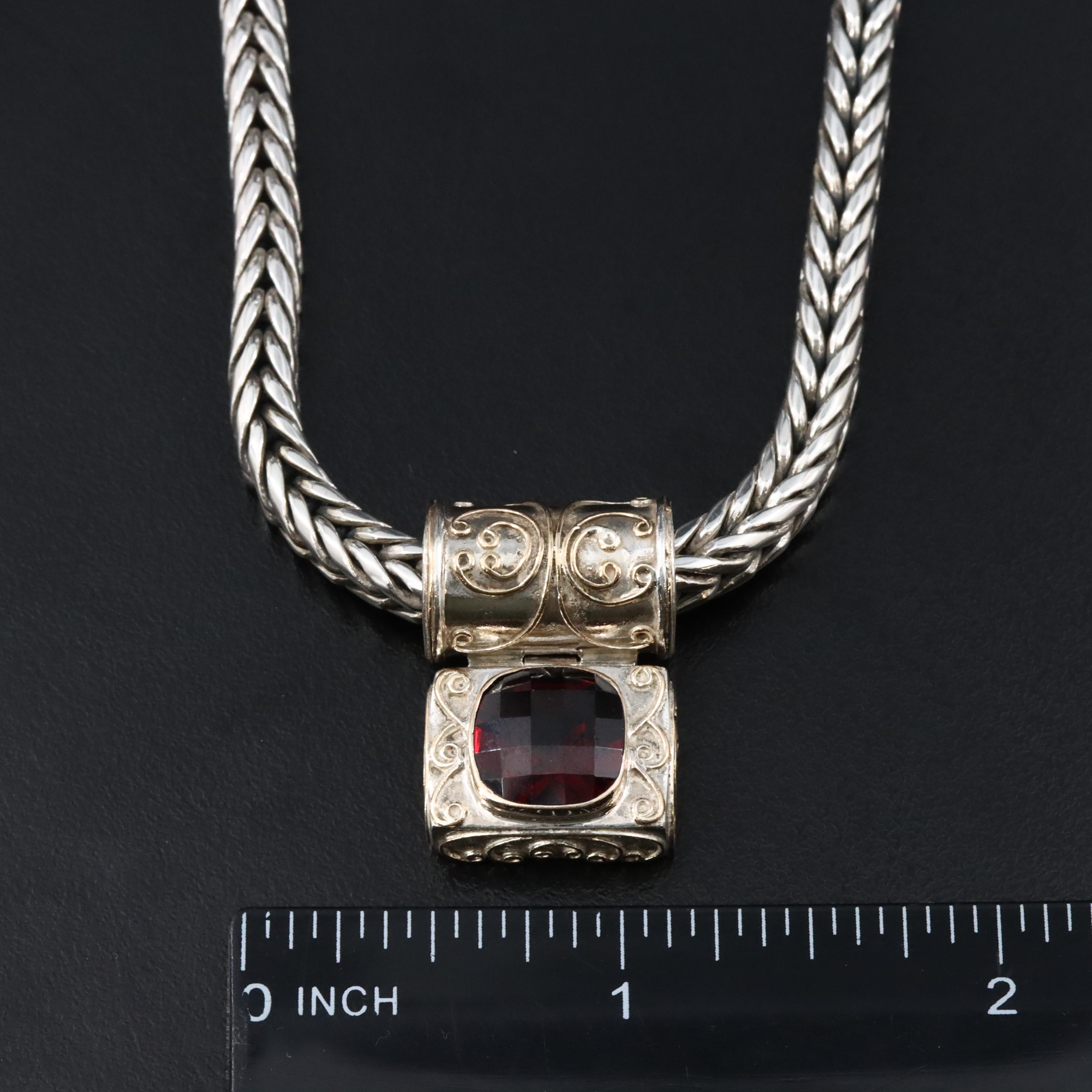 Sterling Garnet Slide Pendant Necklace with 18K Accents