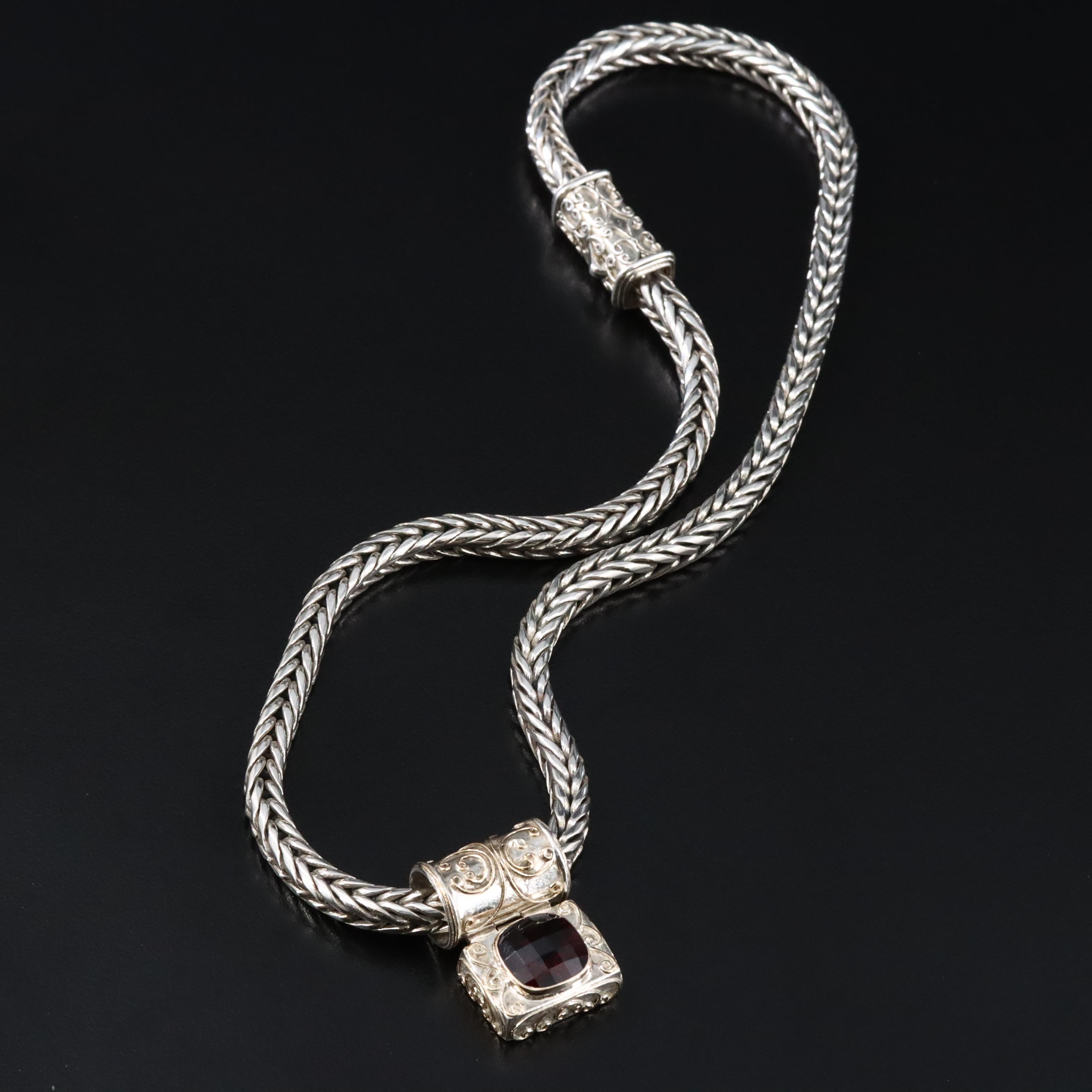 Sterling Garnet Slide Pendant Necklace with 18K Accents