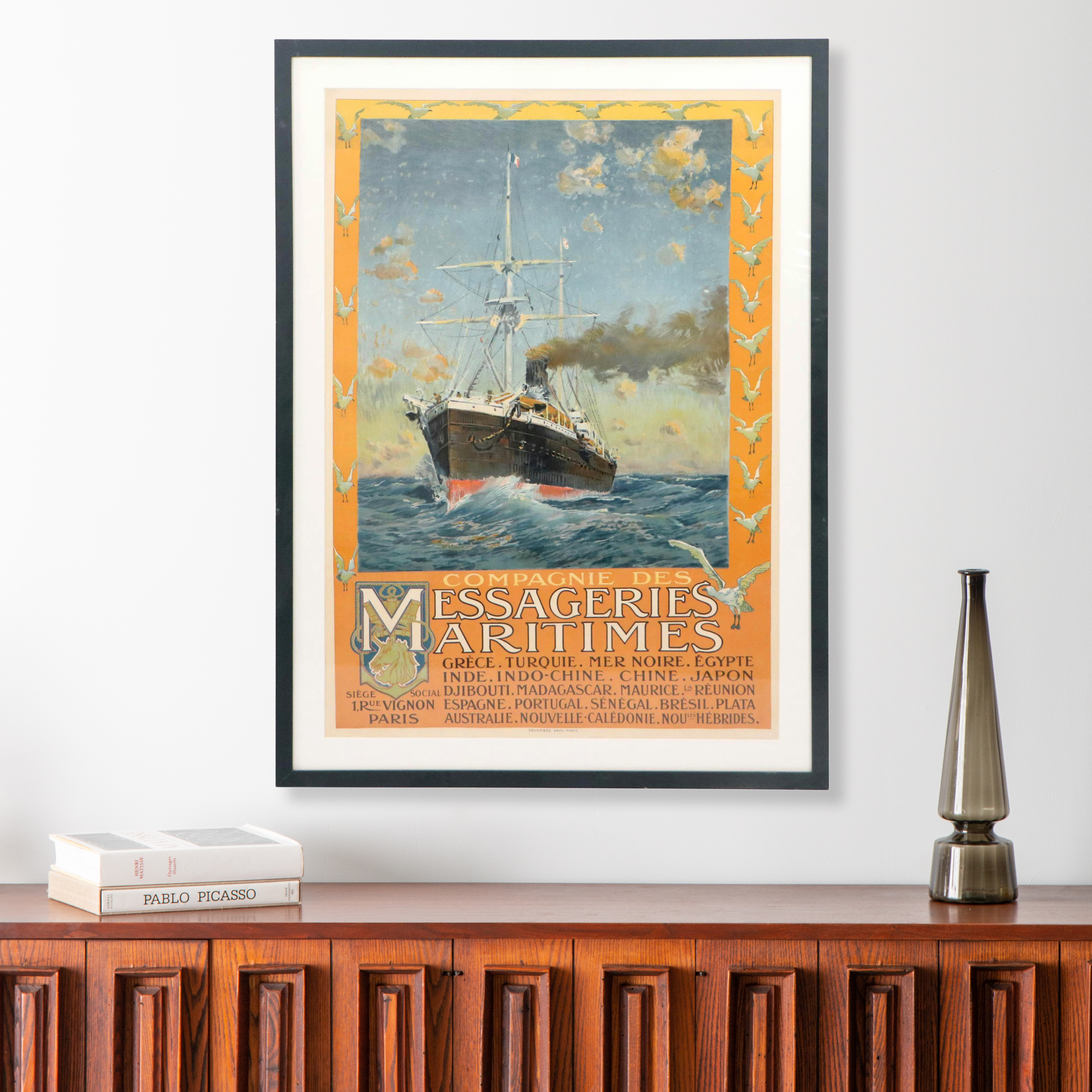 French Color Lithograph Poster for Compagnie Des Messageries Maritimes, c. 1910