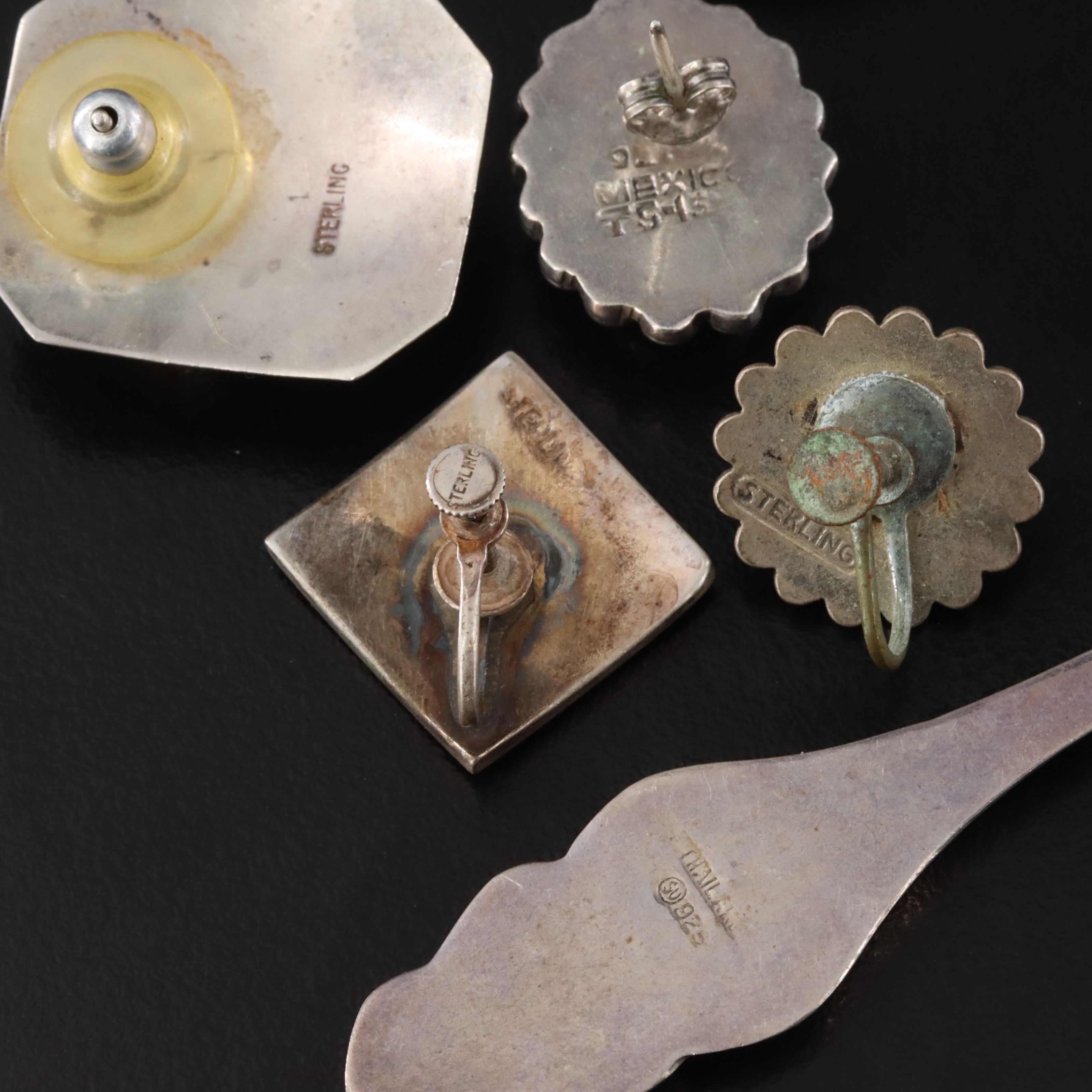 Sterling Jewelry Collection Including Malachite and Nephrite