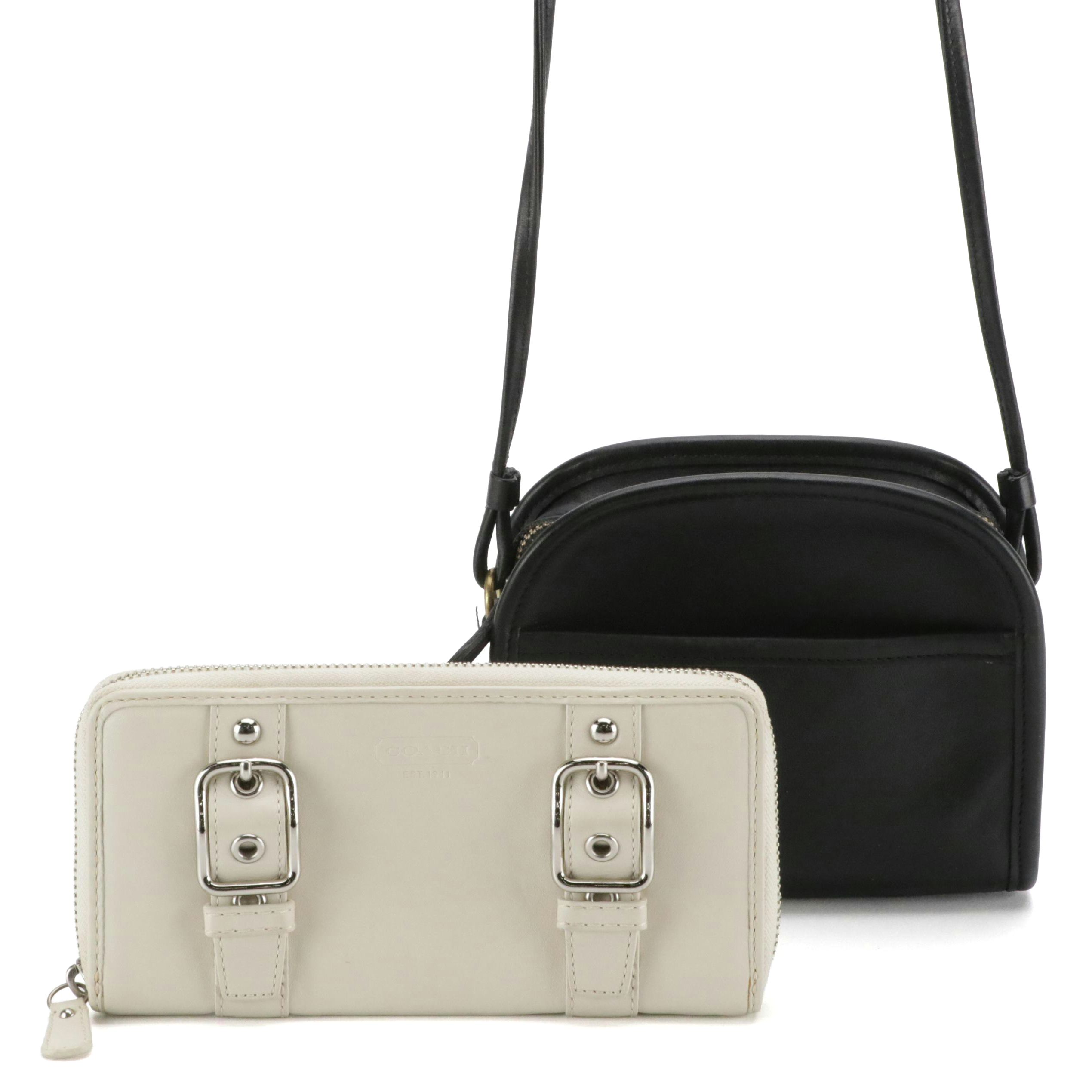 Coach Abbie 9017 Black Leather Crossbody Bag & Buckle Accented Zip-Around Wallet
