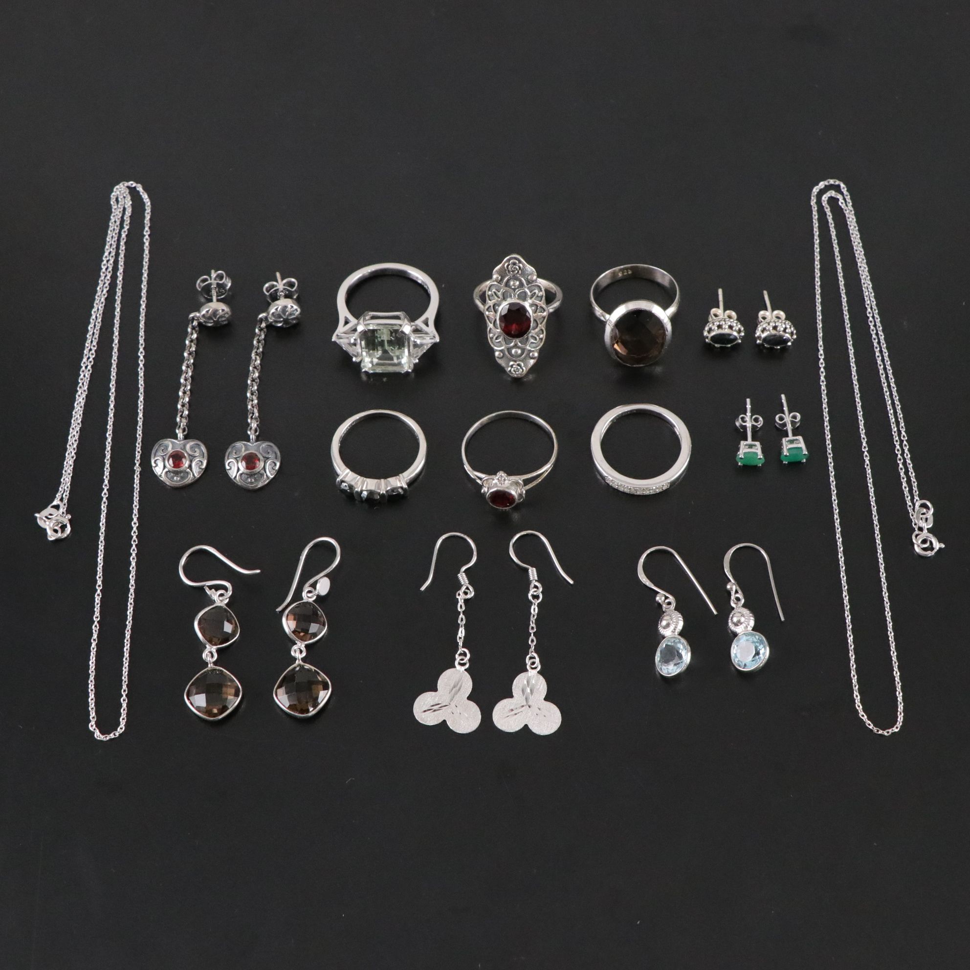 14 Assorted Sterling Silver Rings, Necklaces and Earrings