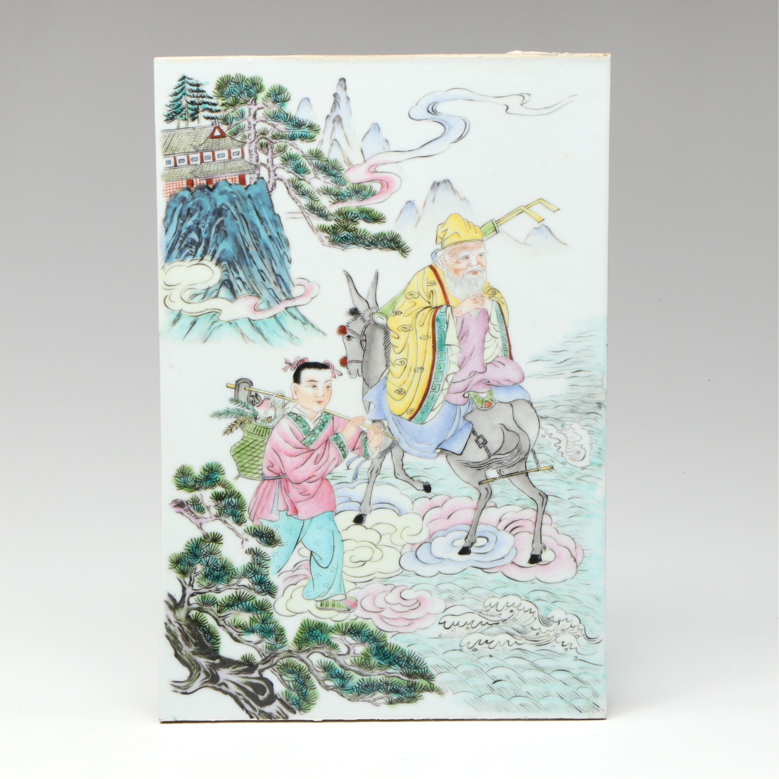 Chinese Guangxu Period Hand-Painted Zhang Guolao Porcelain Tile