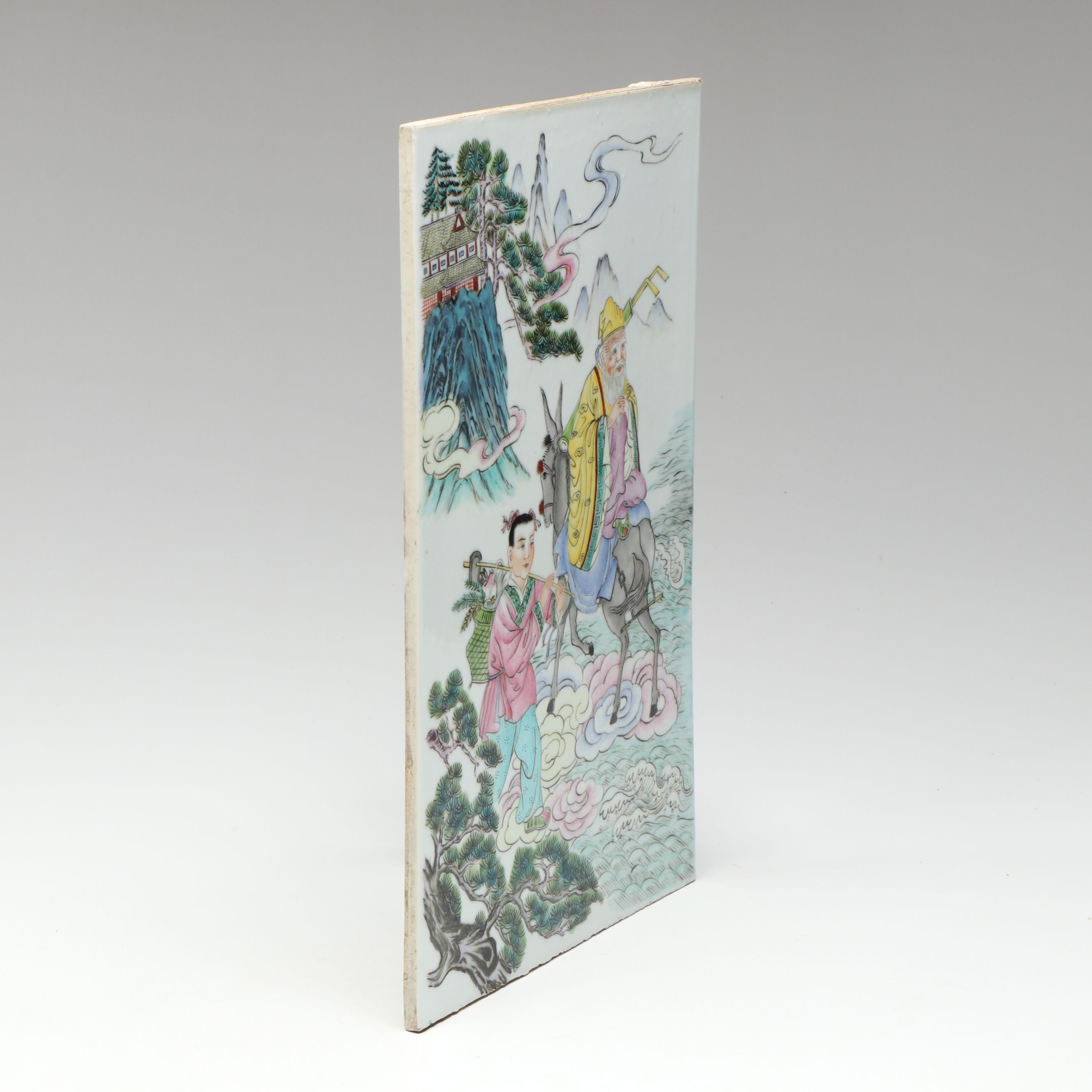 Chinese Guangxu Period Hand-Painted Zhang Guolao Porcelain Tile