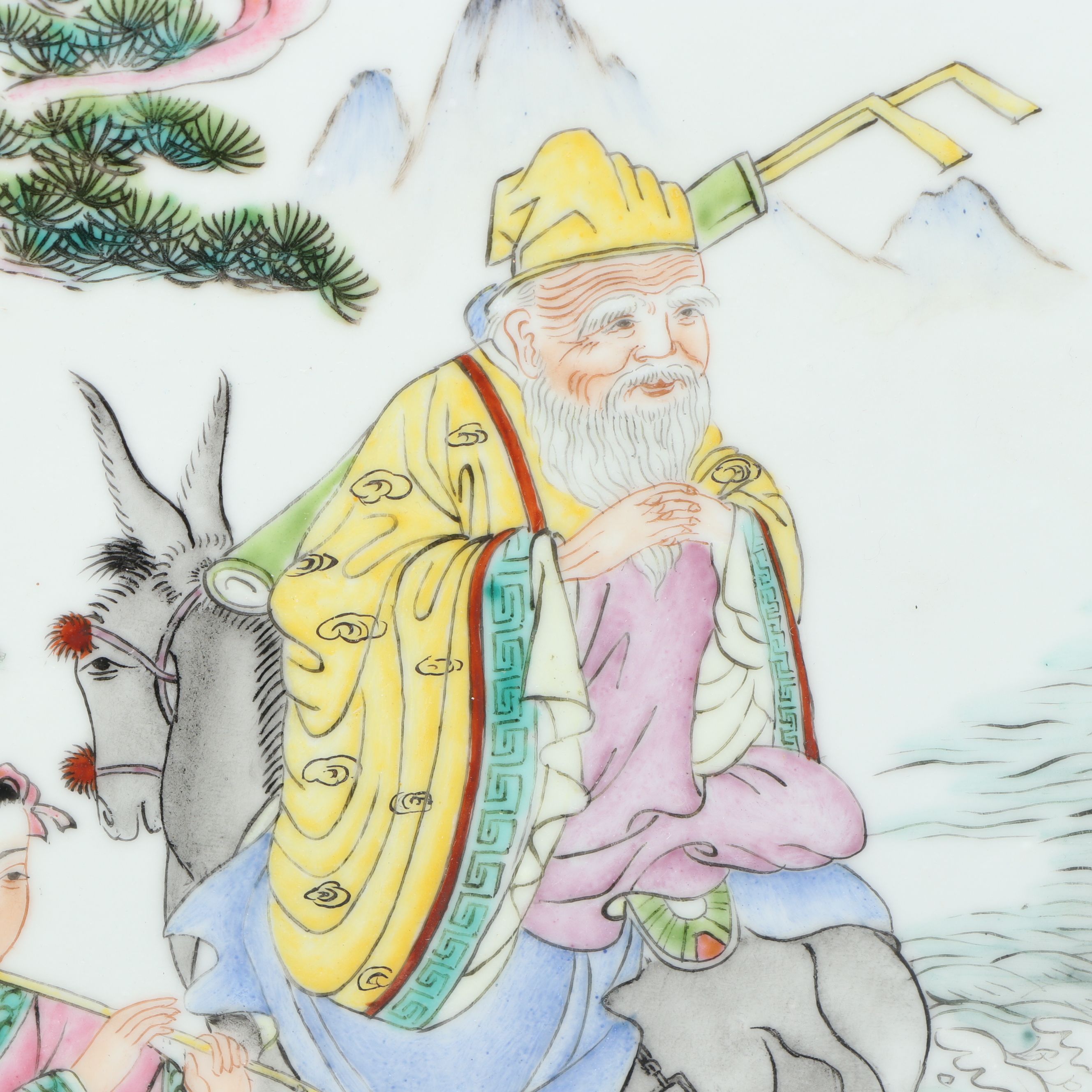 Chinese Guangxu Period Hand-Painted Zhang Guolao Porcelain Tile