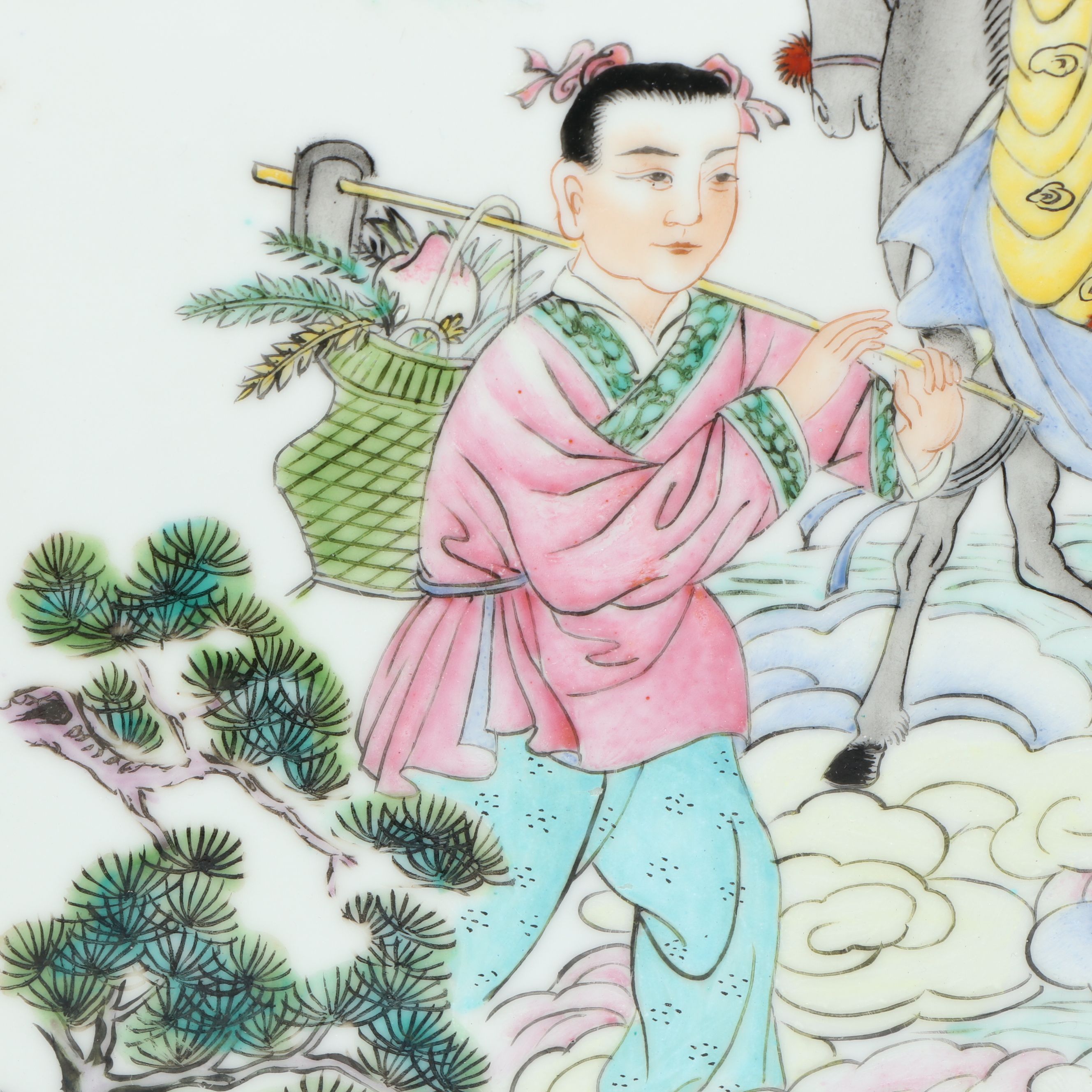 Chinese Guangxu Period Hand-Painted Zhang Guolao Porcelain Tile