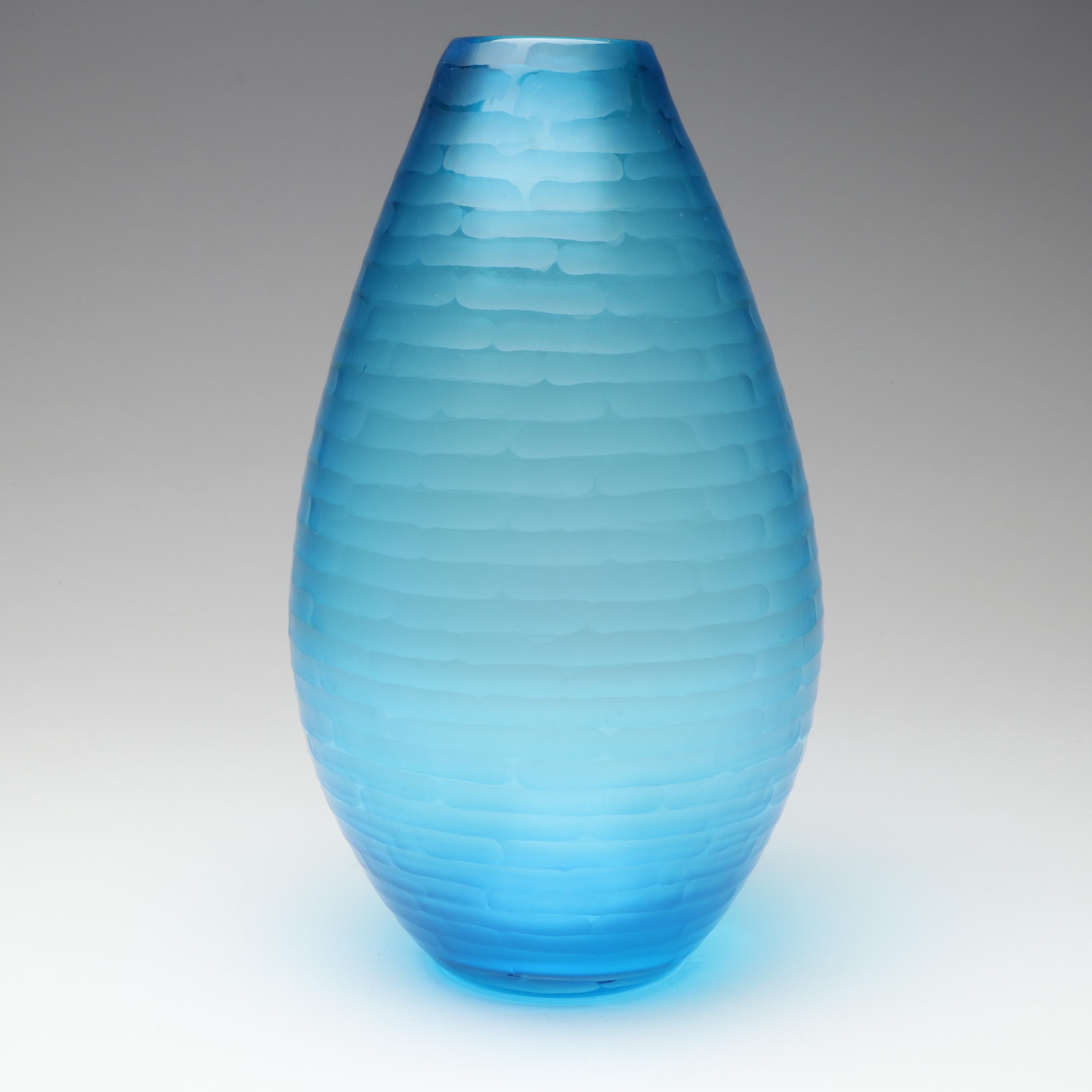 Venetian Style Turquoise Shimmer Etched Glass Vase