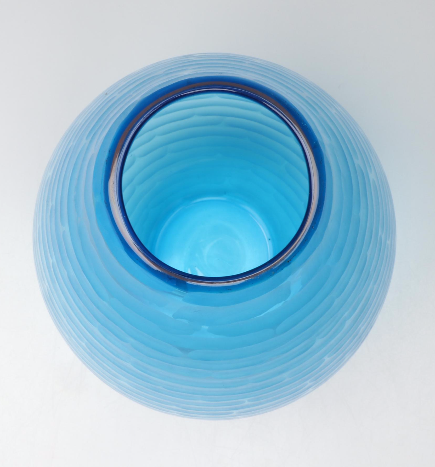 Venetian Style Turquoise Shimmer Etched Glass Vase