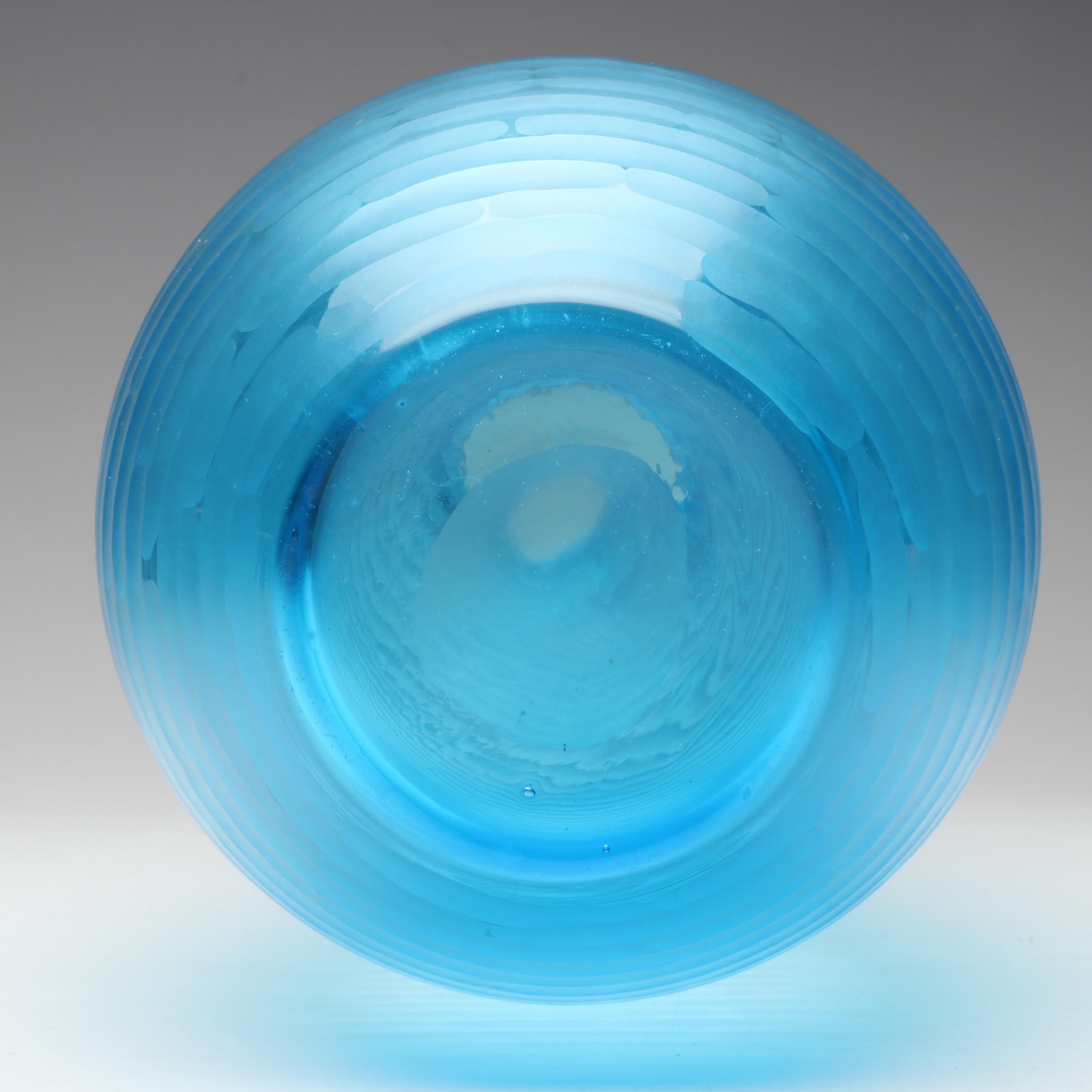 Venetian Style Turquoise Shimmer Etched Glass Vase