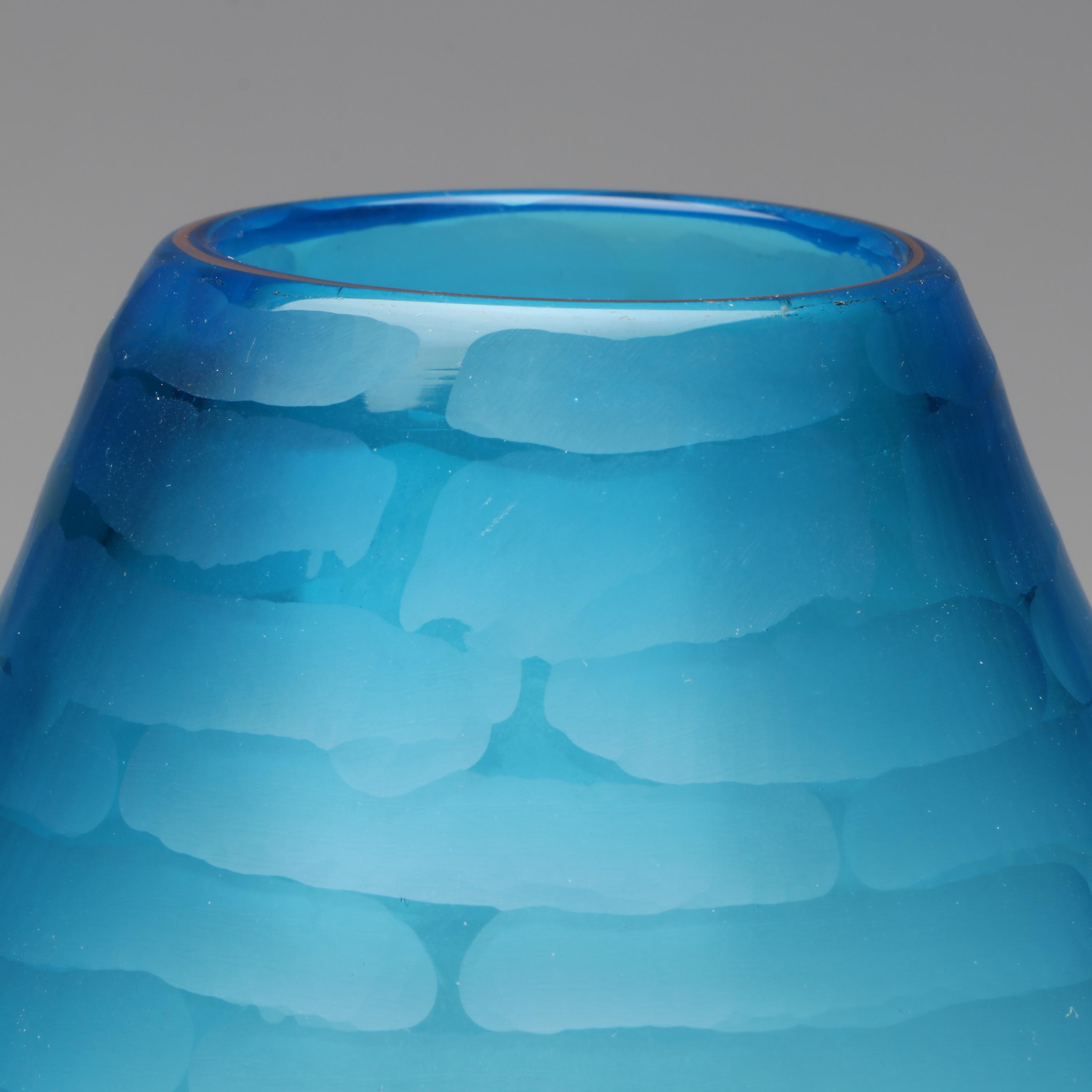 Venetian Style Turquoise Shimmer Etched Glass Vase