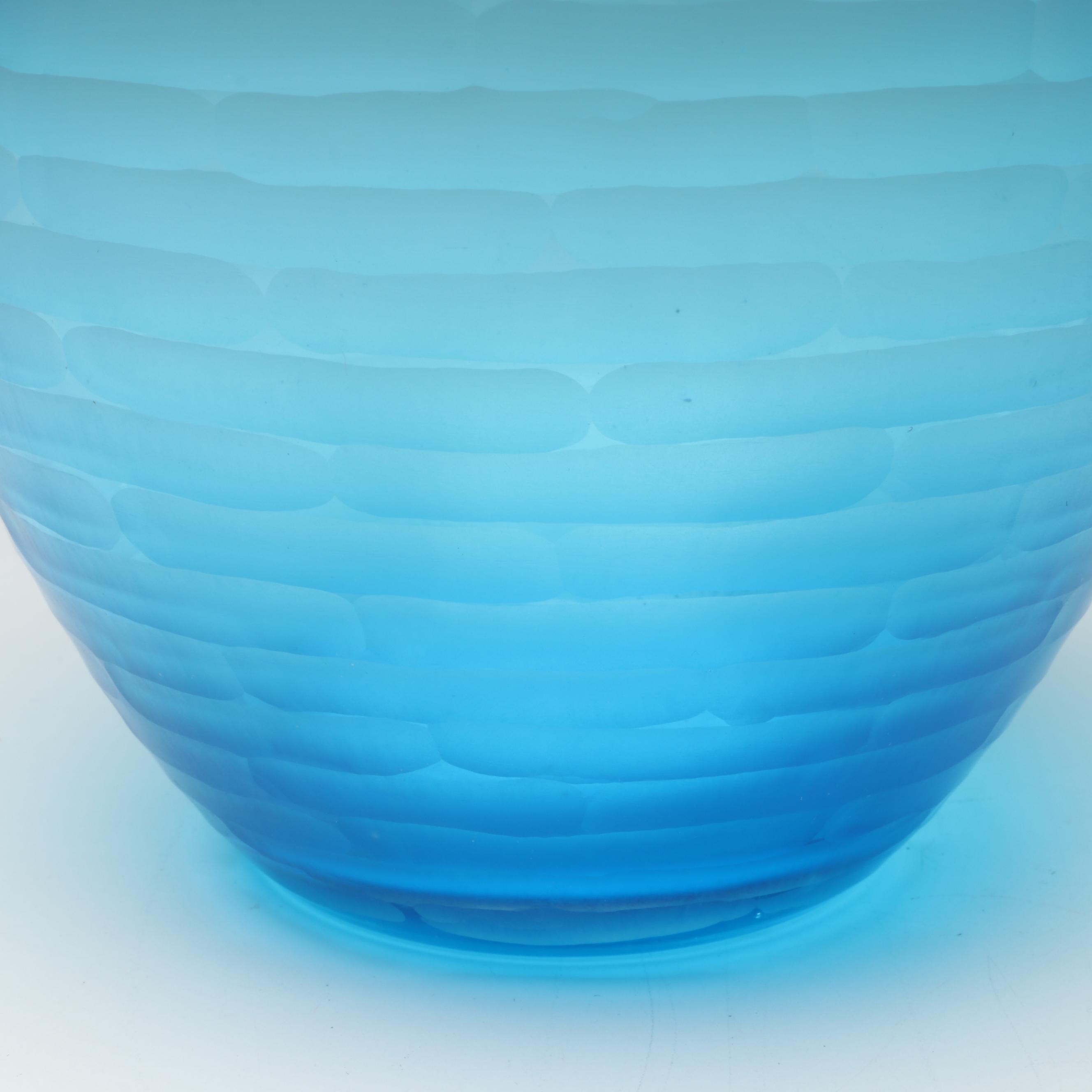 Venetian Style Turquoise Shimmer Etched Glass Vase