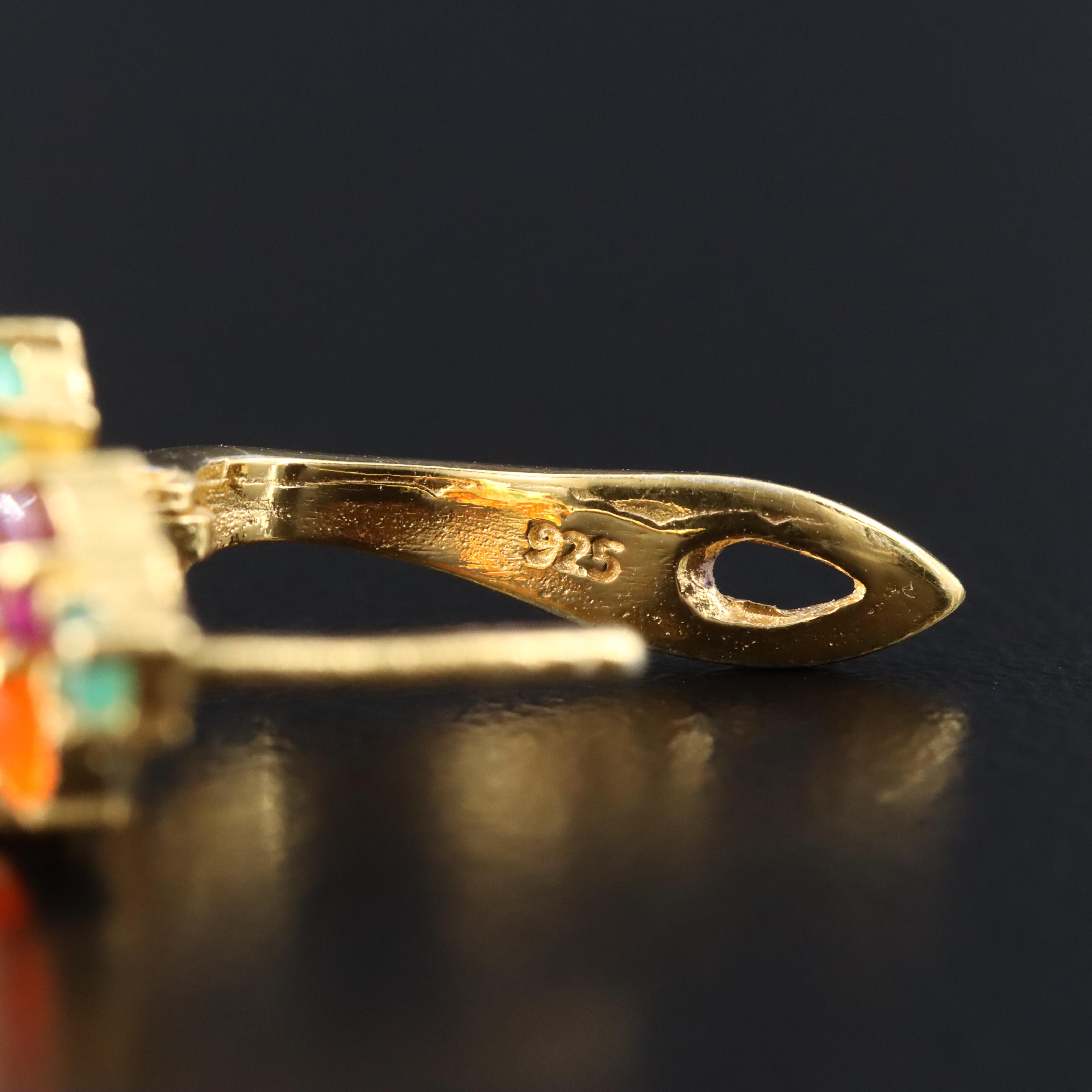 Sterling Opal, Emerald and Garnet Drop Earrings