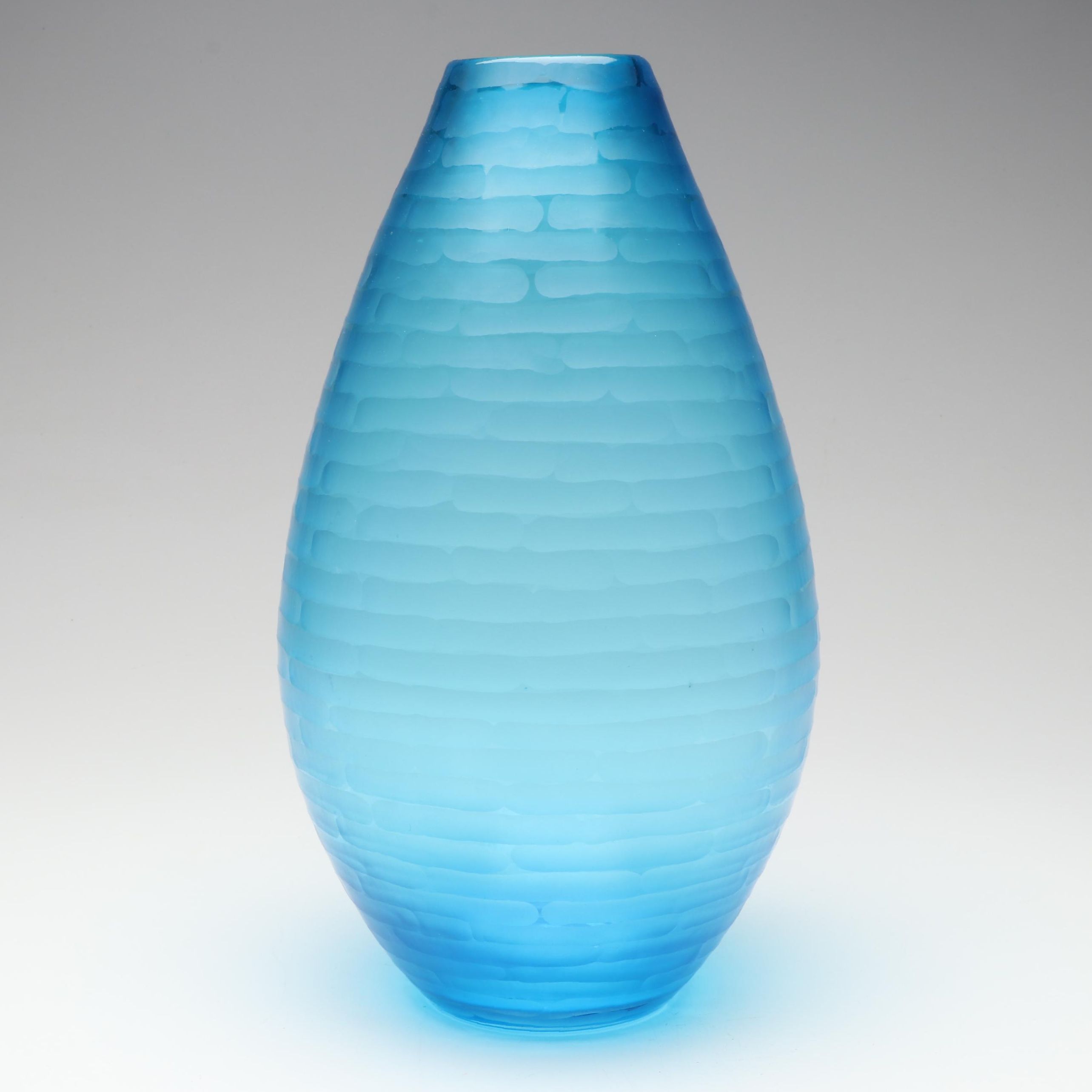 Venetian Style Turquoise Shimmer Etched Glass Vase